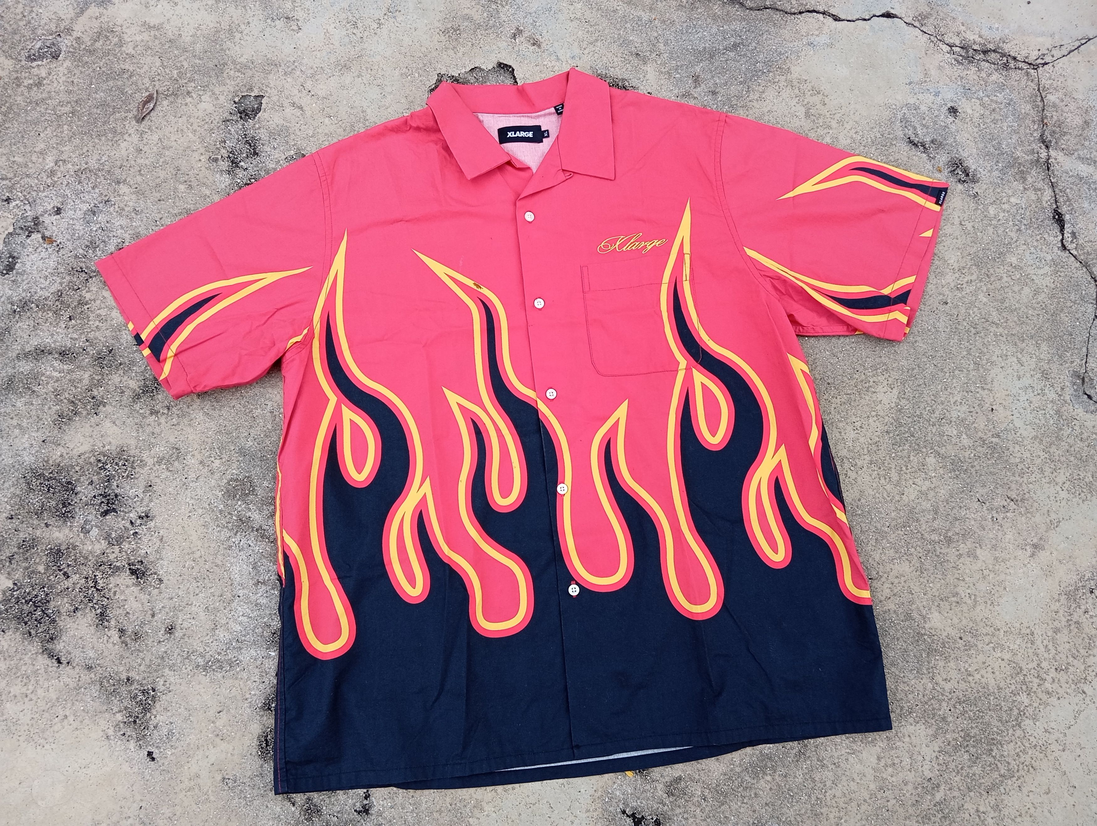 Japanese Brand XLARGE 🎳 Flame S/S Shirt ❤️‍🔥 Streetwear Bowling Size US XL / EU 56 / 4 - 3 Thumbnail