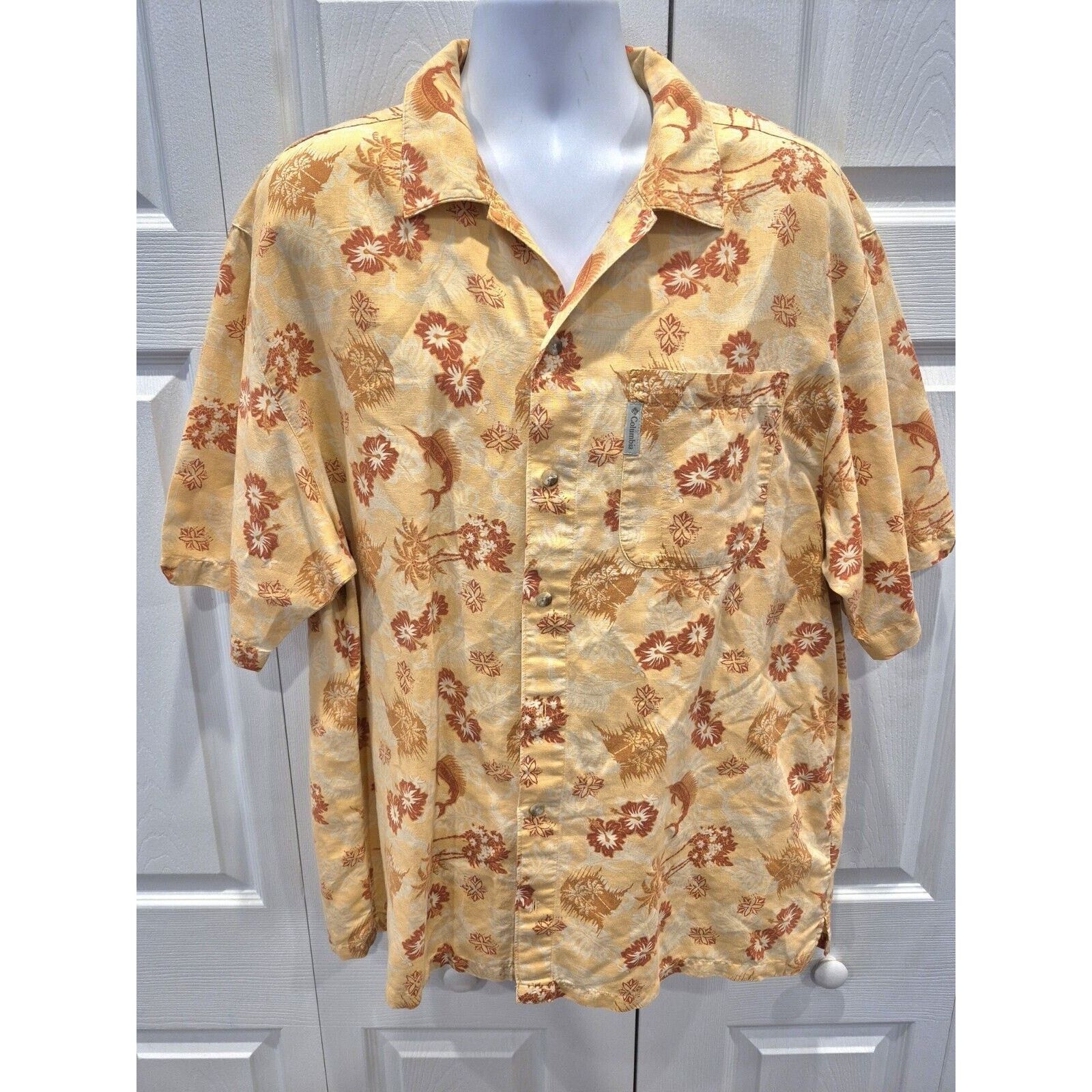 Columbia Columbia Shirt XXL Button Up Orange Linen Marlin Print Size US XXL / EU 58 / 5 - 1 Thumbnail