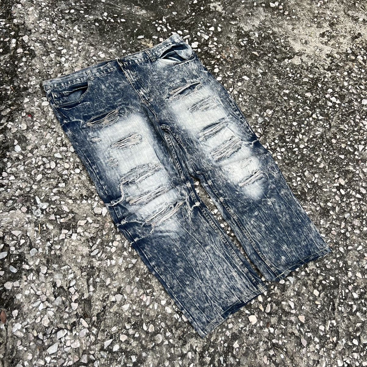 Japanese Brand “y2k style” HEAVY DISTRESSED ACID WASH JEANS Size US 43 - 2 Thumbnail