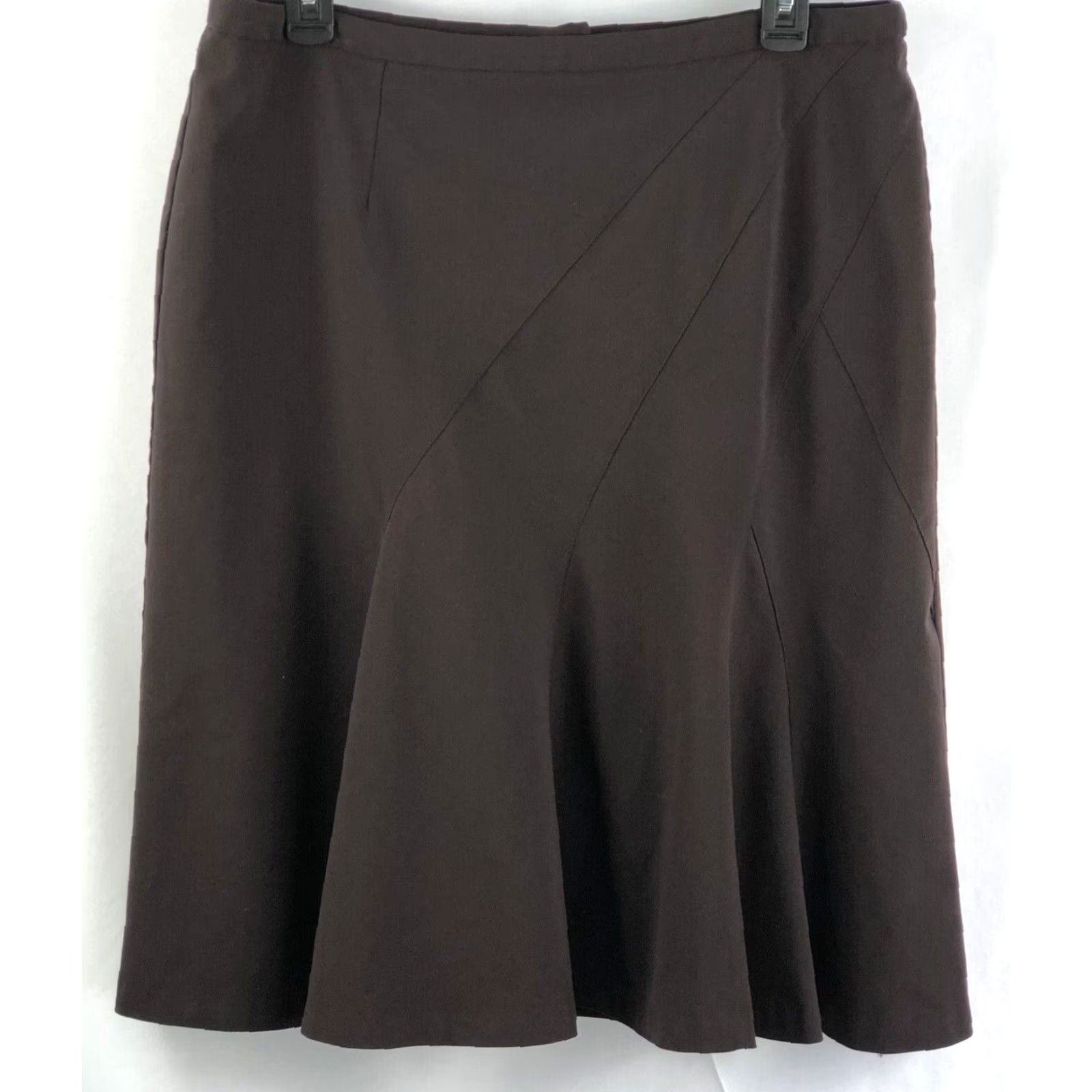 Worthington Worthington Works Flare Skirt 12 Brown 32"W Knee Length Stretch Career Women Skirt Mens Womens Girls Boys Size 34" / US 12 / IT 48 - 2 Thumbnail
