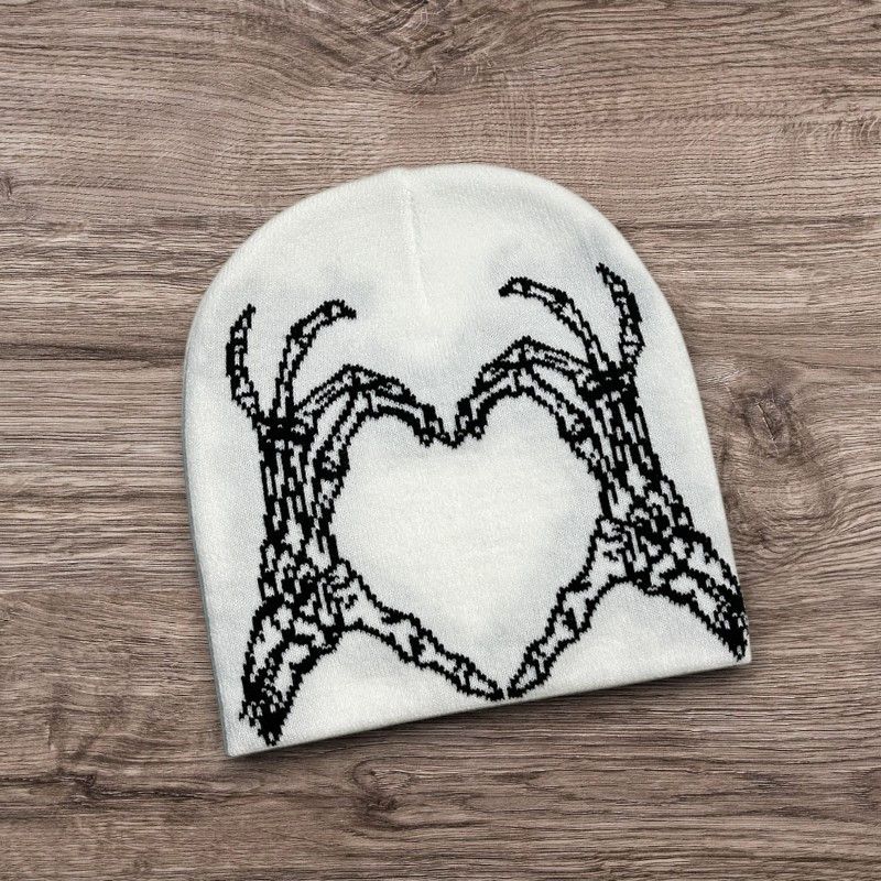 The Unbranded Brand ALT Opium Skull Grunge Beanie | Y2K Punk Heart Skater Hat Size ONE SIZE - 1 Preview