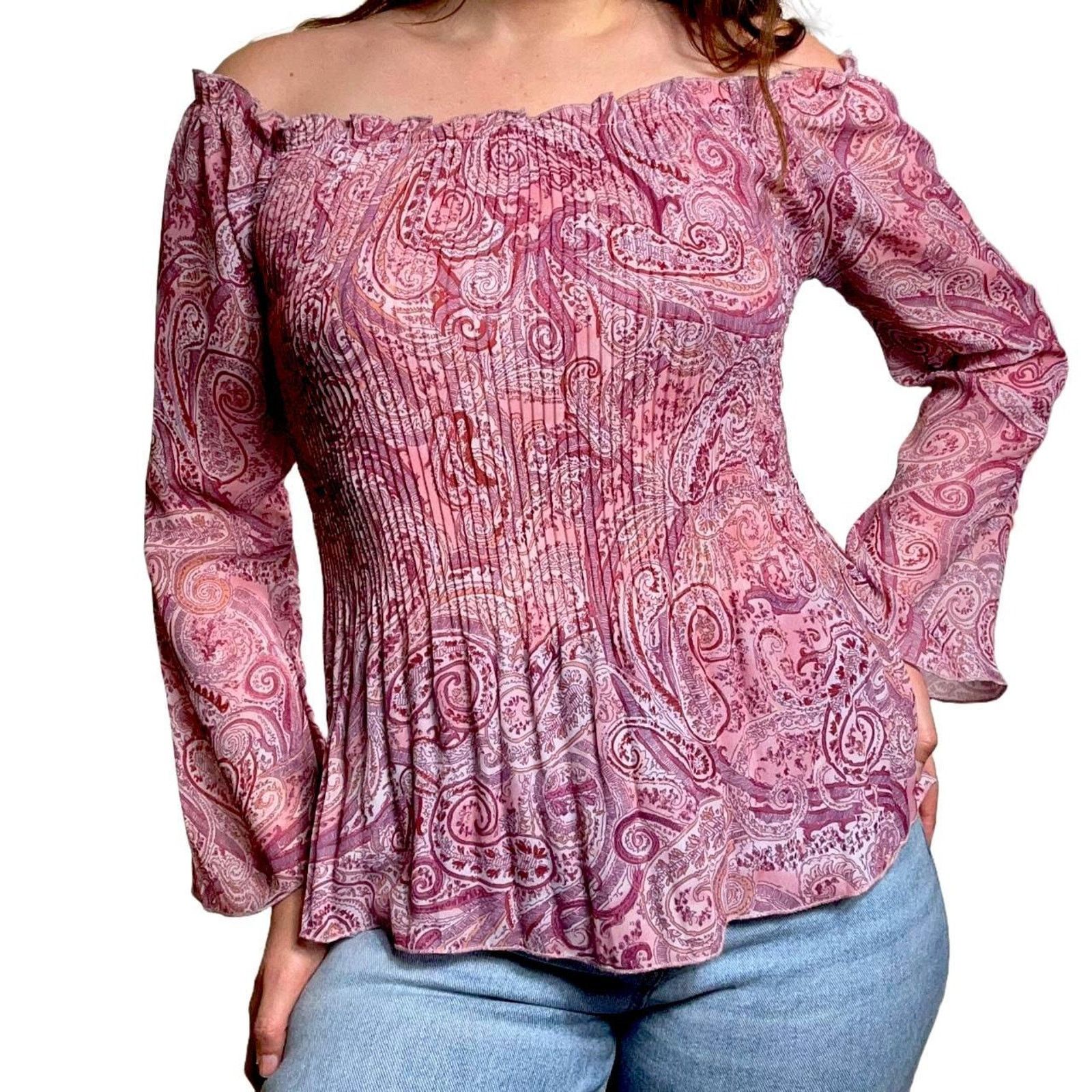Other Pink Paisley Y2K Coquette Girly Sheer Ruffled Blouse L/XL Size L / US 10 / IT 46 - 1 Preview