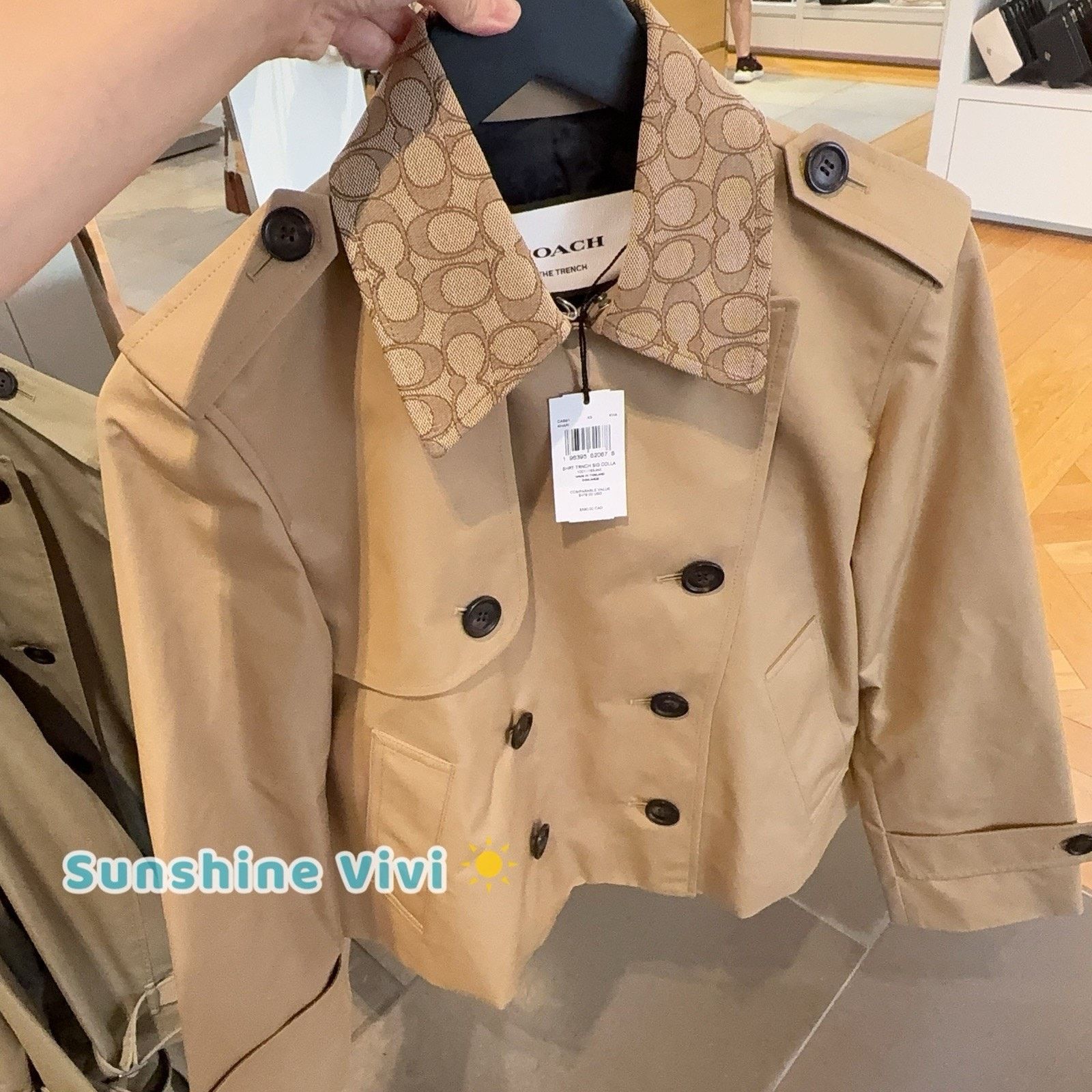 Coach NWT COACH Women Short Trench Coat Signature Khaki CAB93 XS Size XS / US 0-2 / IT 36-38 - 1 Thumbnail