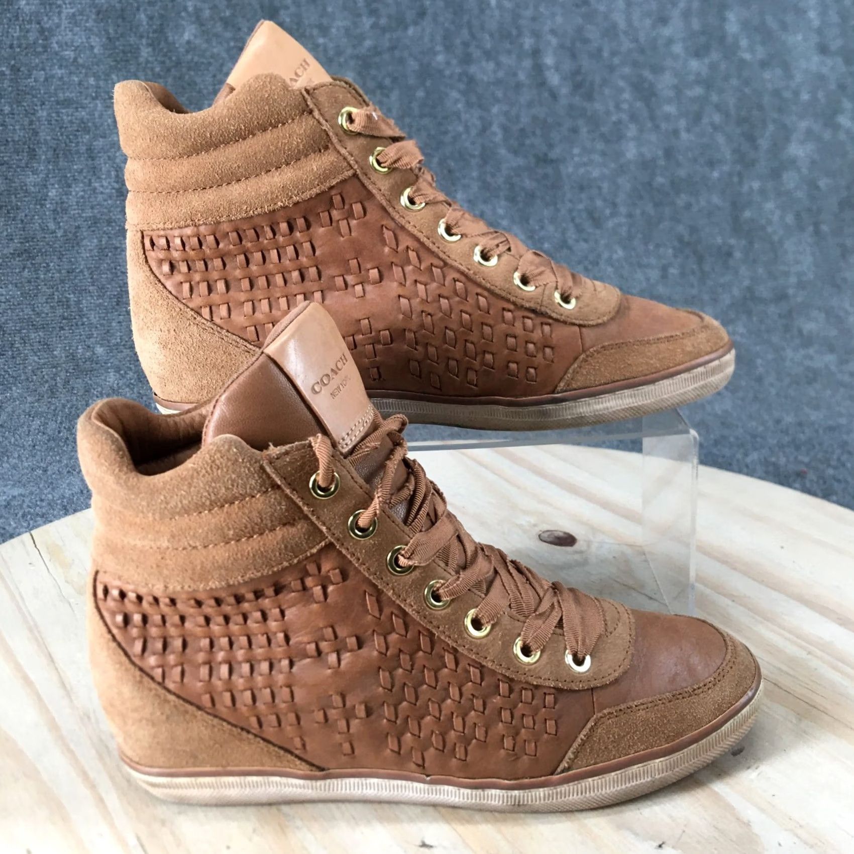 Coach Coach Boots Women’s Danae Ankle Bootie Brown Faux Leather Round Toe Lace Up 7.5 B Shoes, Flat Heel, Casual) Size US 8 / IT 38 - 2 Thumbnail