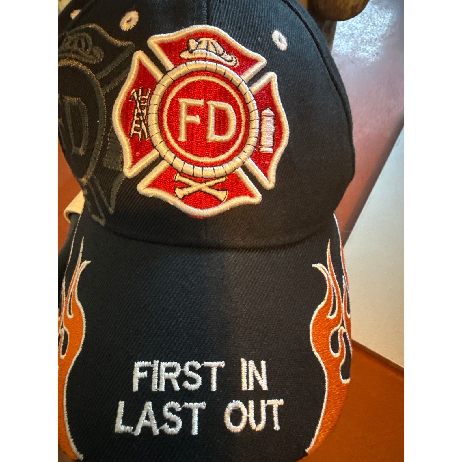 Other Fire Department Hat Orange Flames “First In Last Out” Size ONE SIZE - 7 Thumbnail