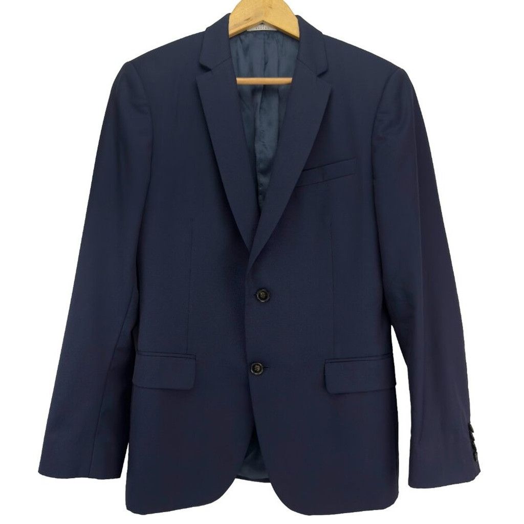 De Fursac DE FURSAC Virgin Serge Carbon Blue Suit Blazer Jacket 46 S/M Size 46R - 4 Thumbnail