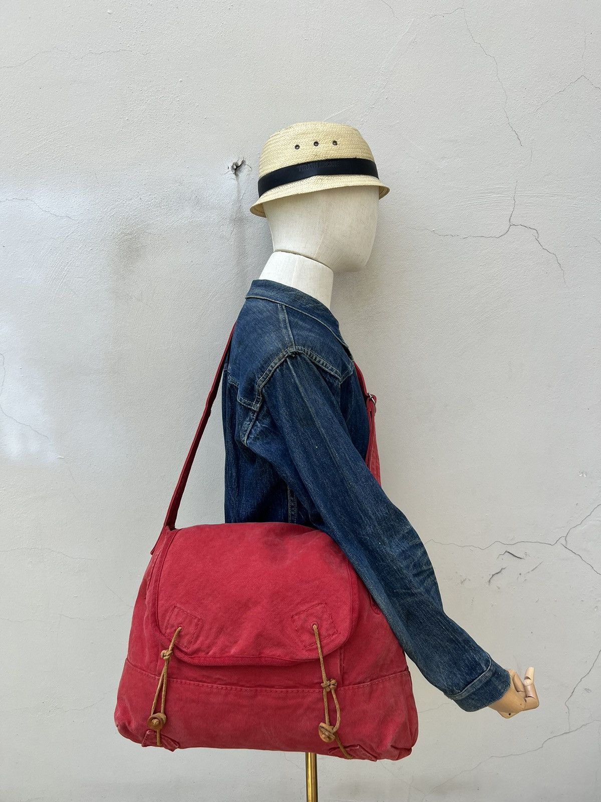 Vintage 45Rpm Japan Fade Red Duck Cotton Messenger Bag, Men's