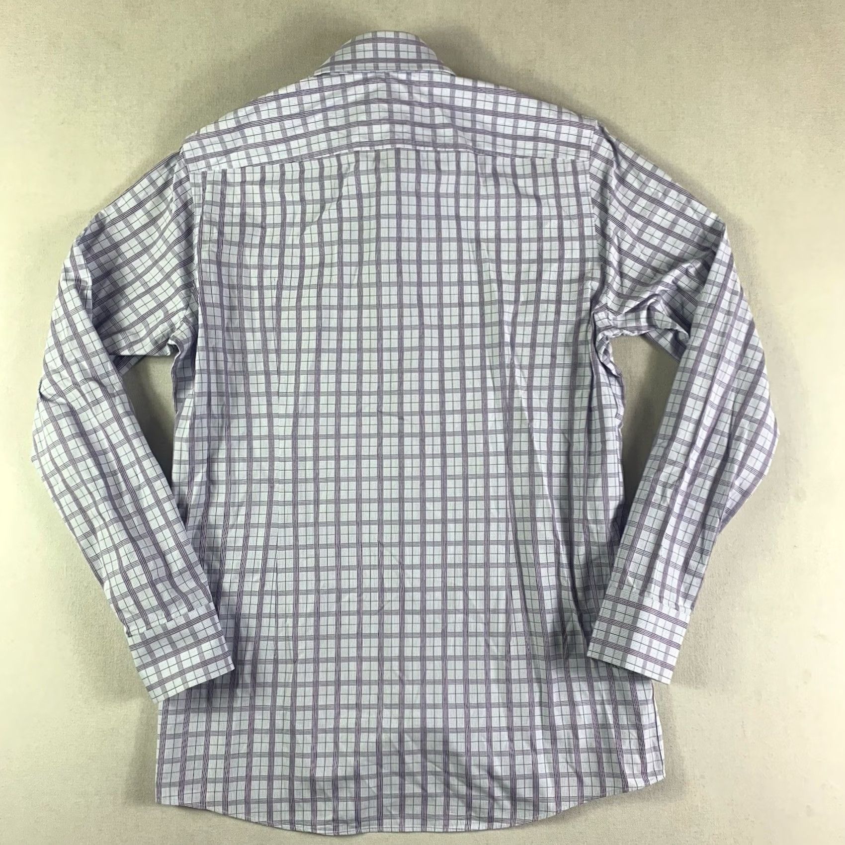 Hugo Boss HUGO BOSS Dress Shirt Men 15 32/33 Blue Plaid Collar Shirt Regular Long Sleeve Button Cuff Size 40R - 6 Thumbnail