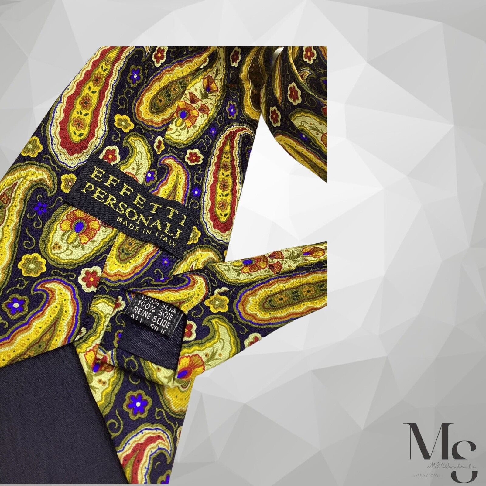 Other EFFETTI PERSONALI Blue Gold Paisley Silk Tie Made In Italy W Size ONE SIZE - 4 Thumbnail