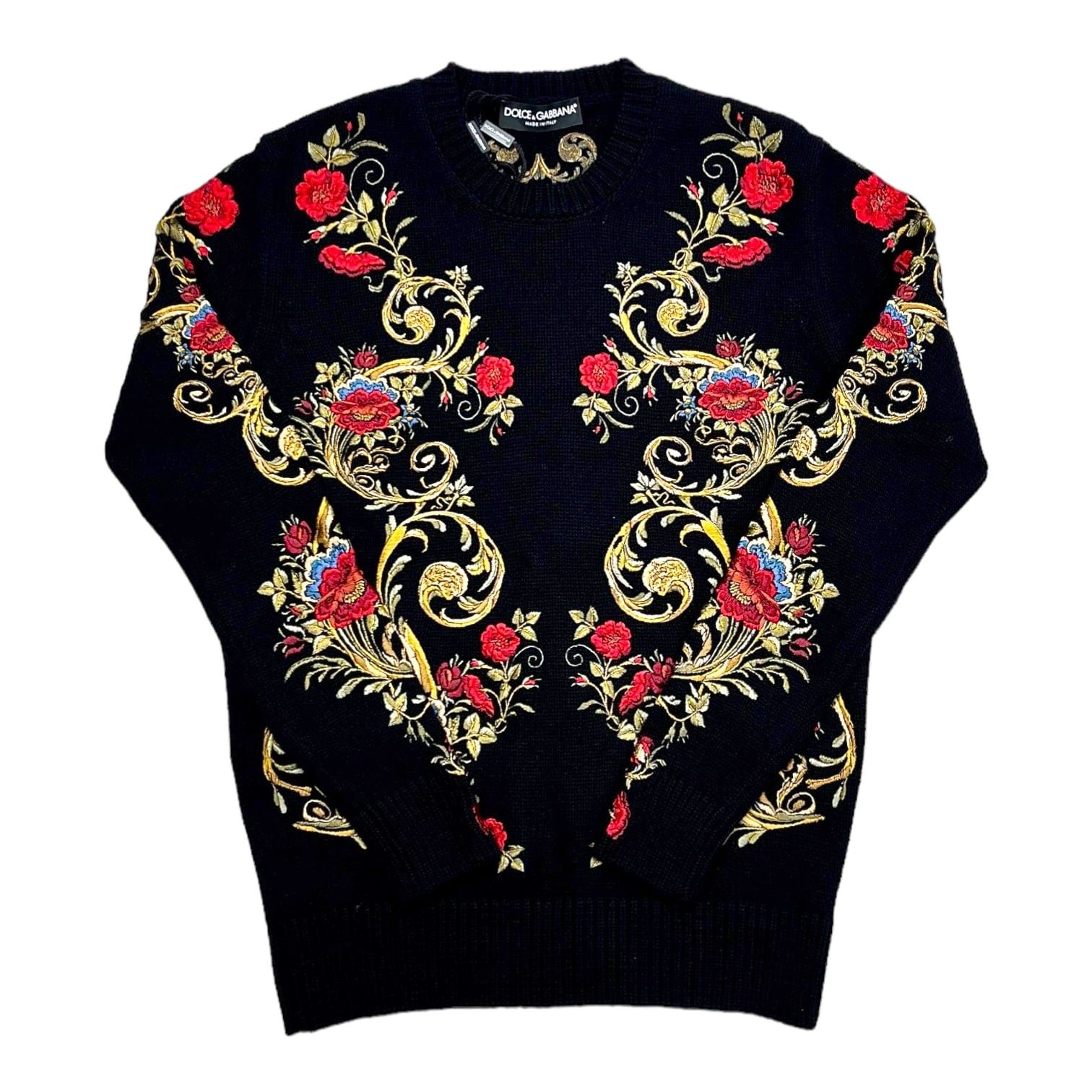 Dolce & Gabbana Embroidered Floral Cashmere Crewneck Sweatshirt Black Size US S / EU 44-46 / 1 - 1 Thumbnail