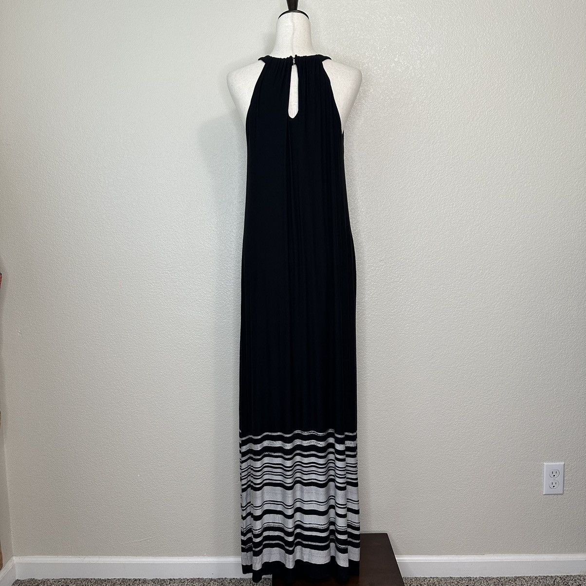 Soma Halter Black Gray Striped Maxi Dress