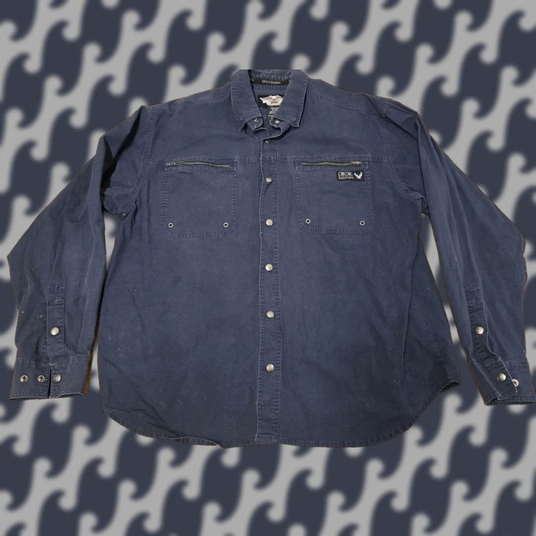 Harley Davidson VINTAGE? No—Harley-Davidson Shirt Mens XL Navy Blue Long Sleeve Button Up Cotton Workwear Size US XL / EU 56 / 4 - 1 Thumbnail
