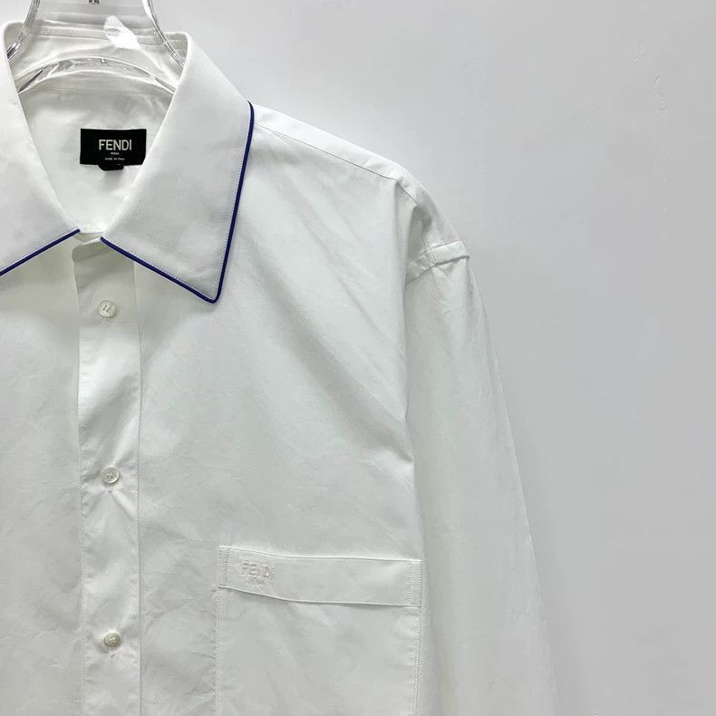 Fendi Fendi White Logo Embroidered Cotton Shirt Size US M / EU 48-50 / 2 - 3 Thumbnail