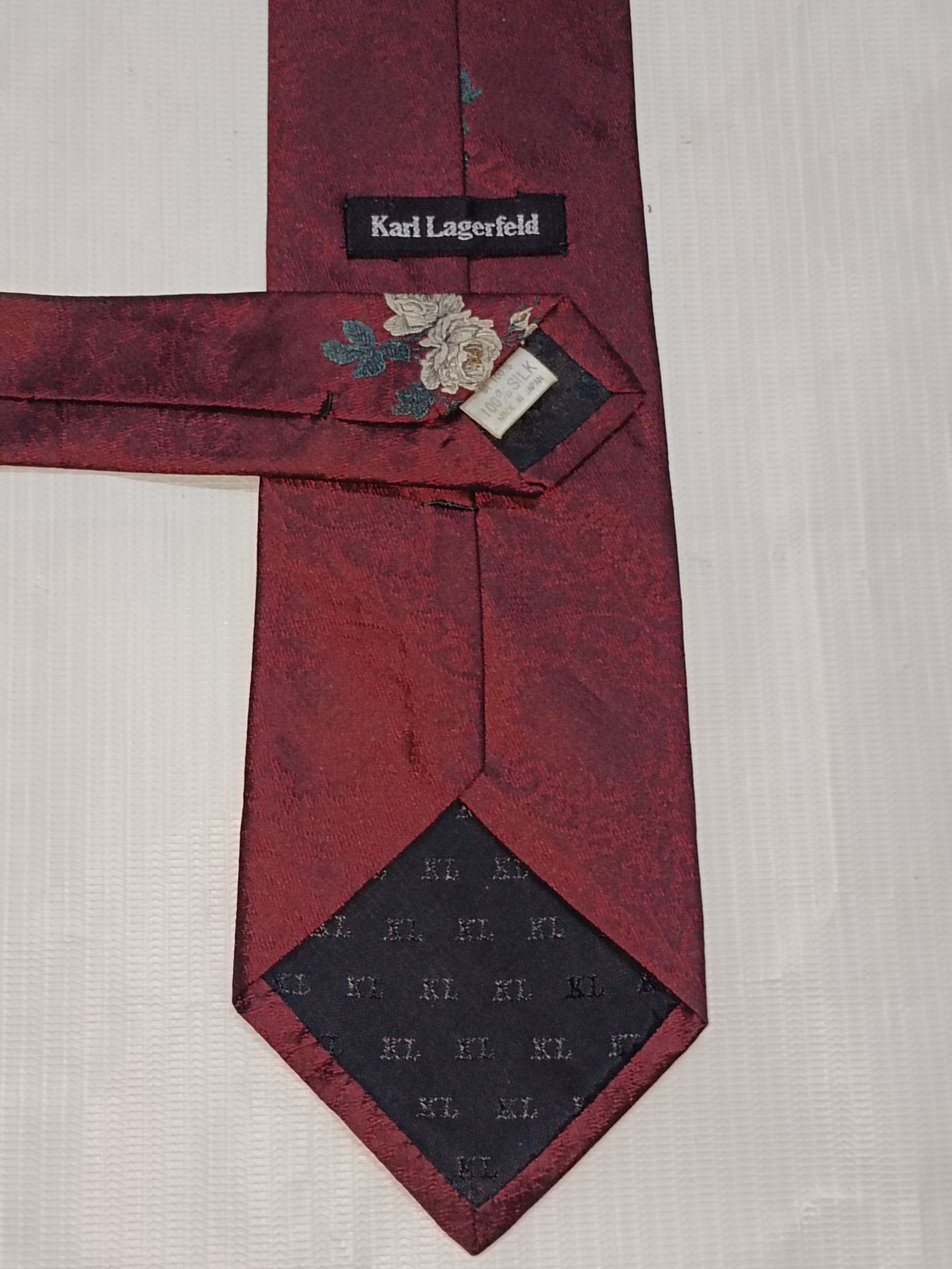 Karl Lagerfeld × Vintage Rare Karl Lagerfeld Embroidery Flower Tie Size ONE SIZE - 6 Thumbnail