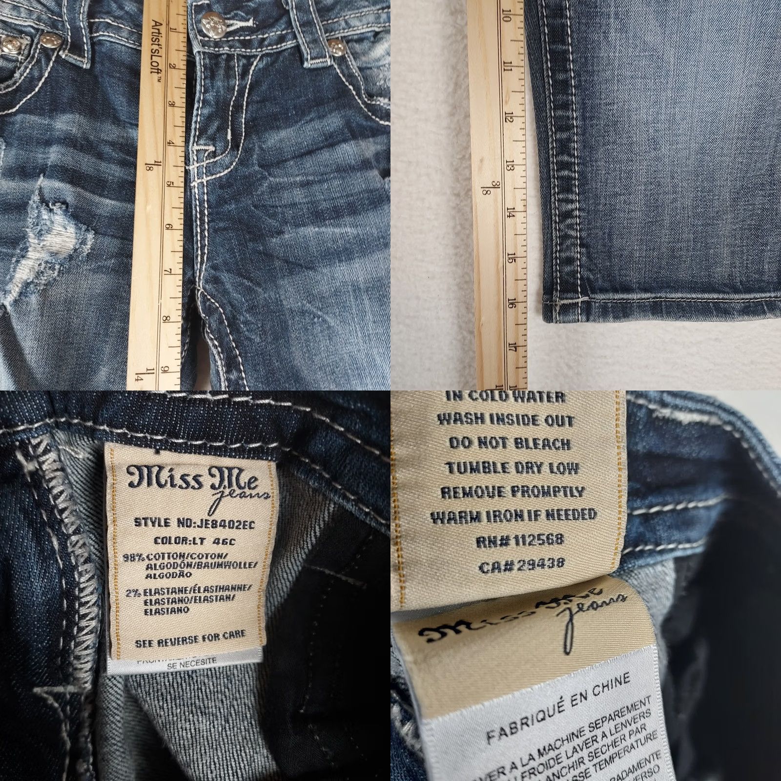 Miss Me Miss Me Jeans Cropped Distressed Denim 30x14.5 Blue Medium Wash Rhinestone 5-Pocket Zip Womens Regular 30" x 14.5" Size 30" / US 8 / IT 44 - 8 Thumbnail