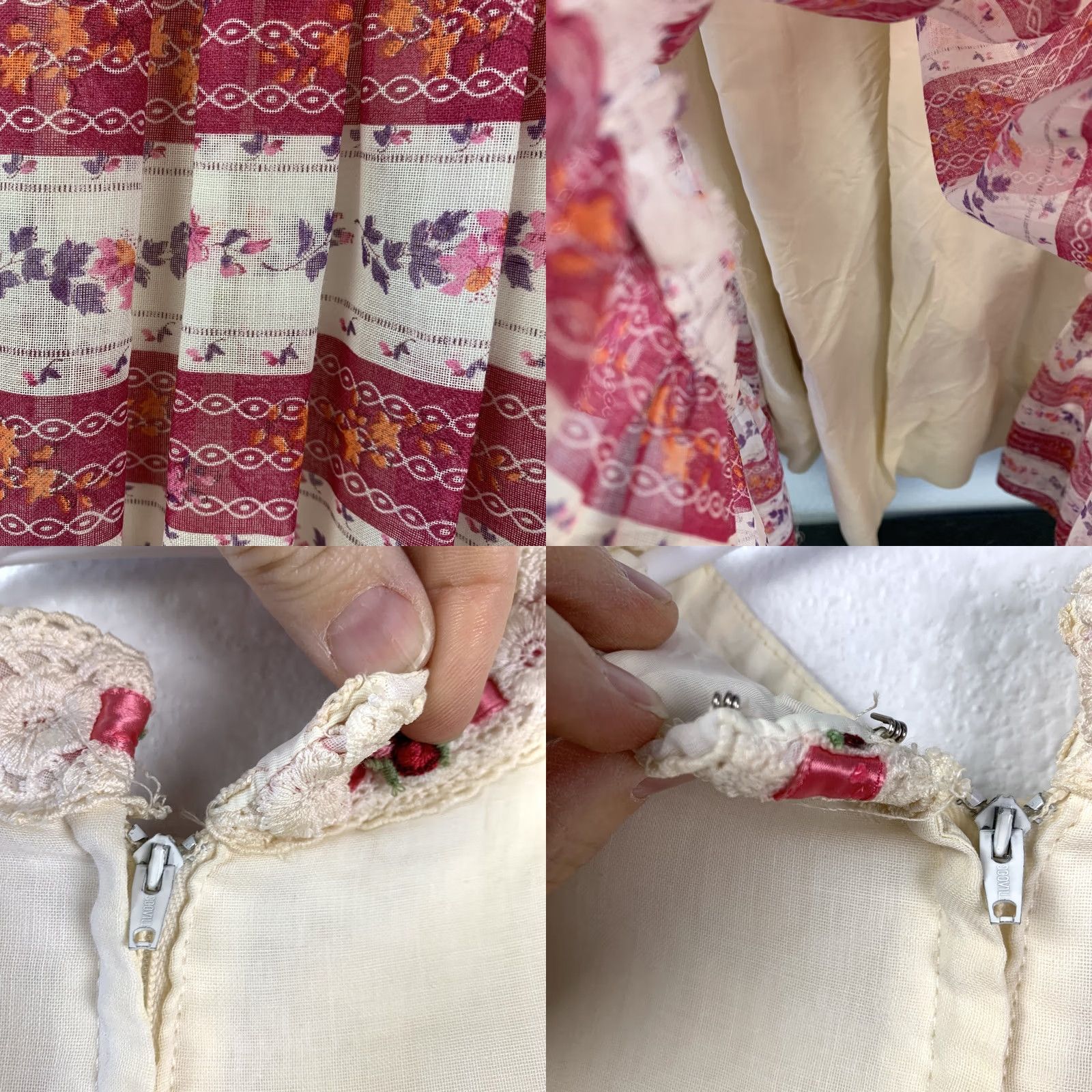 Vintage VINTAGE 60s 70s Prairie Cottagecore Maxi Dress Cream Pink Floral Ribbon Lace S M Boho Folk Romantic Size XS / US 0-2 / IT 36-38 - 8 Thumbnail