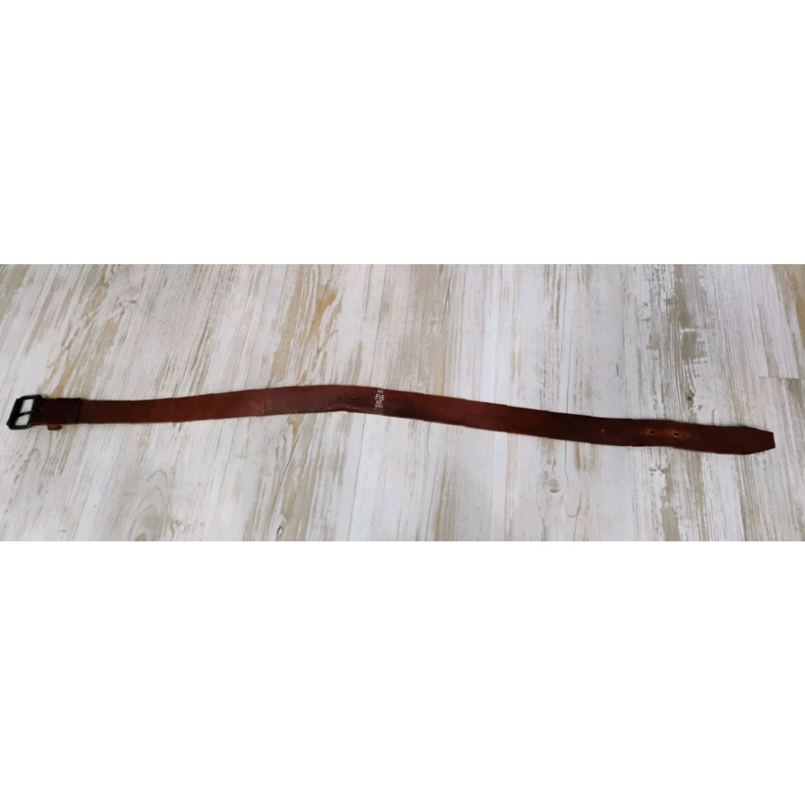 H&M H&M Leather Belt Dark Brown Brass Buckle Medium 33-34 Regular Men Belt Classic Distressed Patina Adjustable Size 32 - 5 Thumbnail