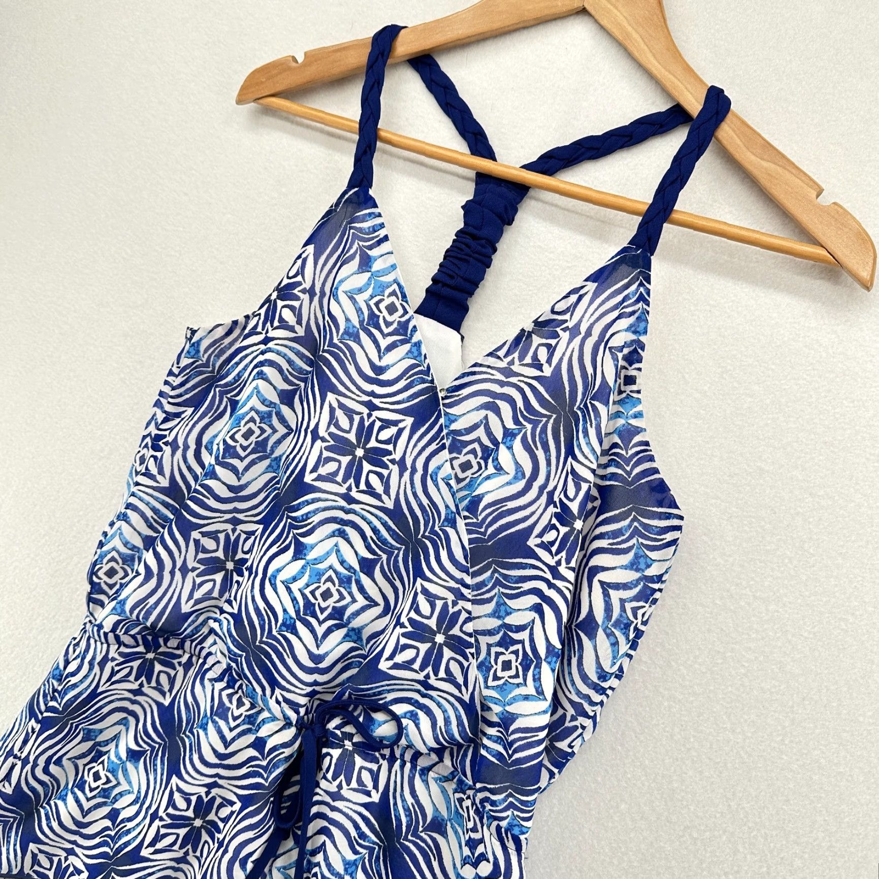 Vintage Adelyn Rae Romper Shorts Racerback Blue Drawstring Waist V-Neck Womens XS Size 26" / US 2 / IT 38 - 2 Thumbnail