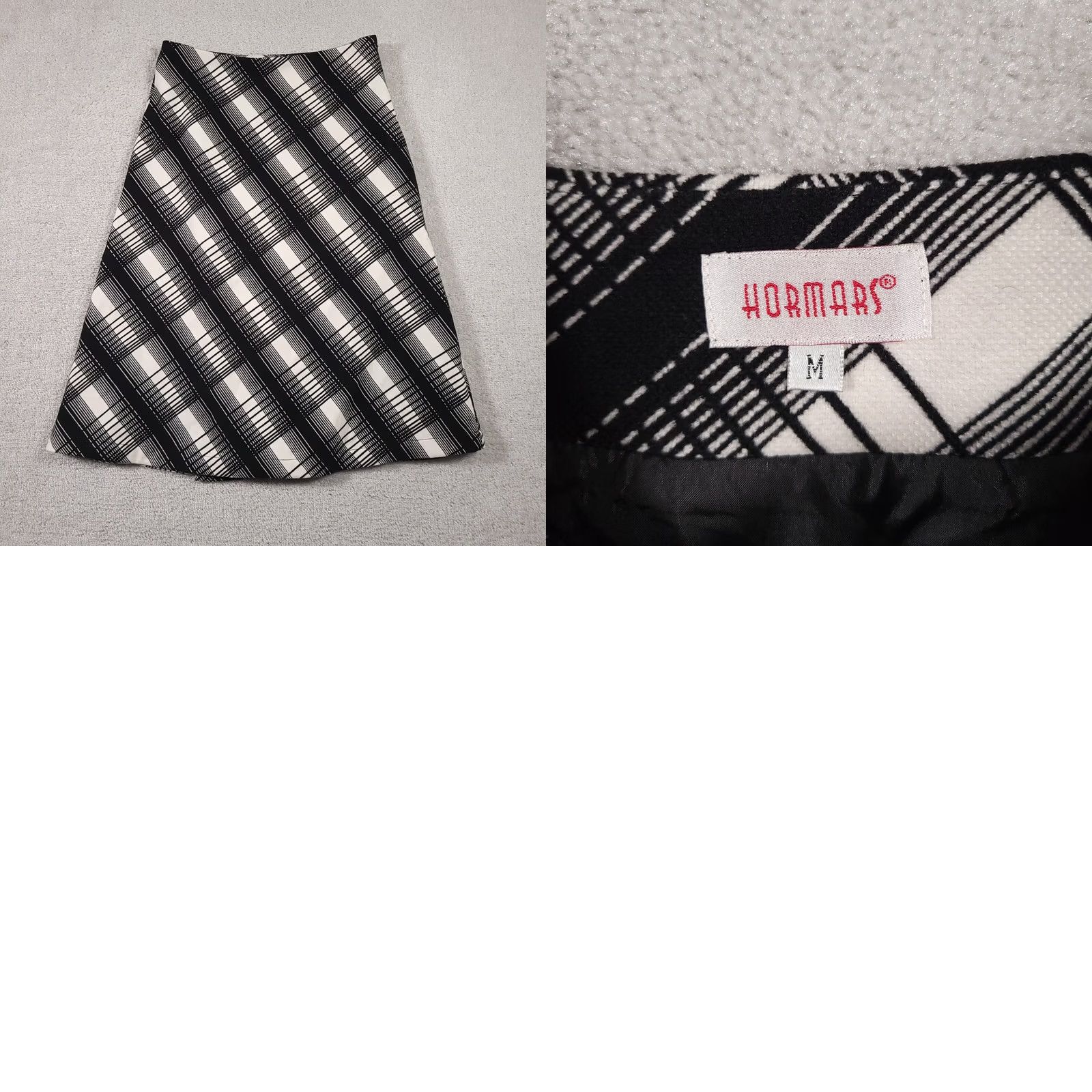 Vintage Hormars Plaid Midi Skirt White Black Women's A Line Medium Buckles Lined Zip Size 32" / US 10 / IT 46 - 9 Thumbnail
