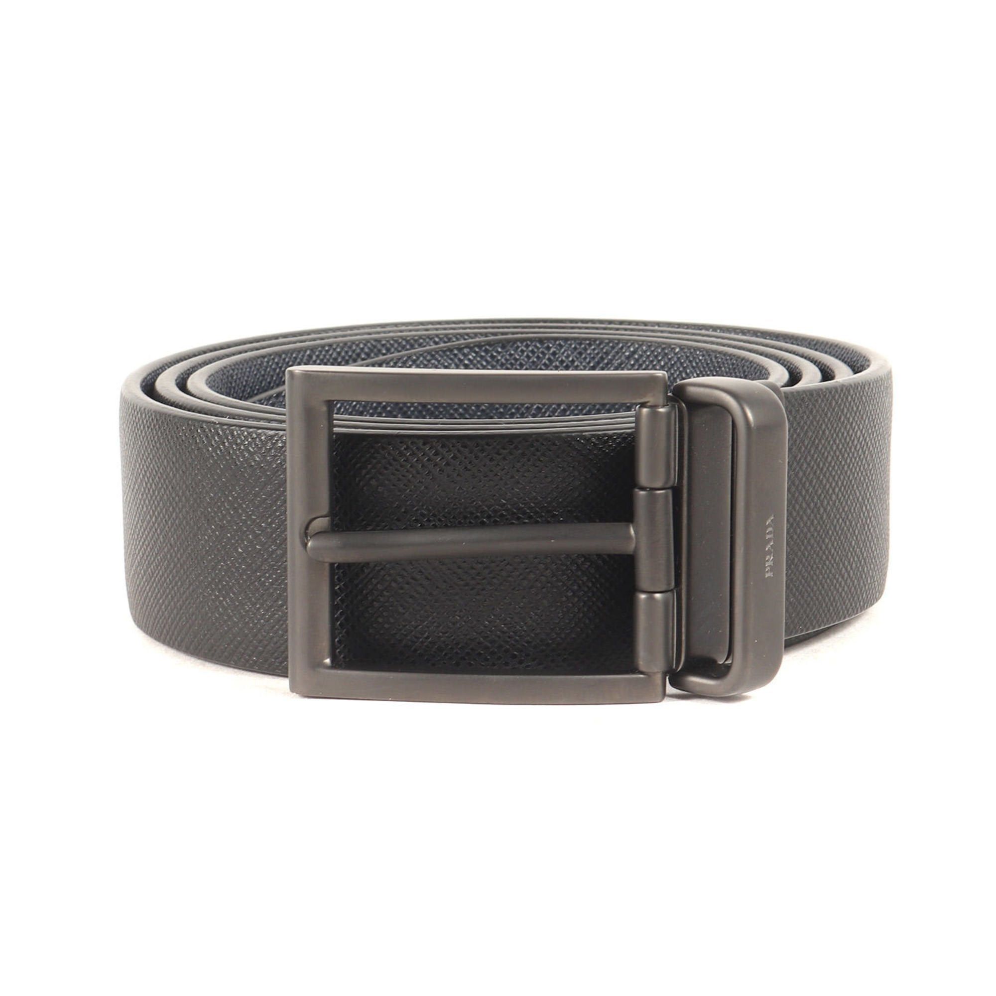 image of Prada Belt Size: 95 [38] Square Buckle Saffiano Leather / Black, Women's