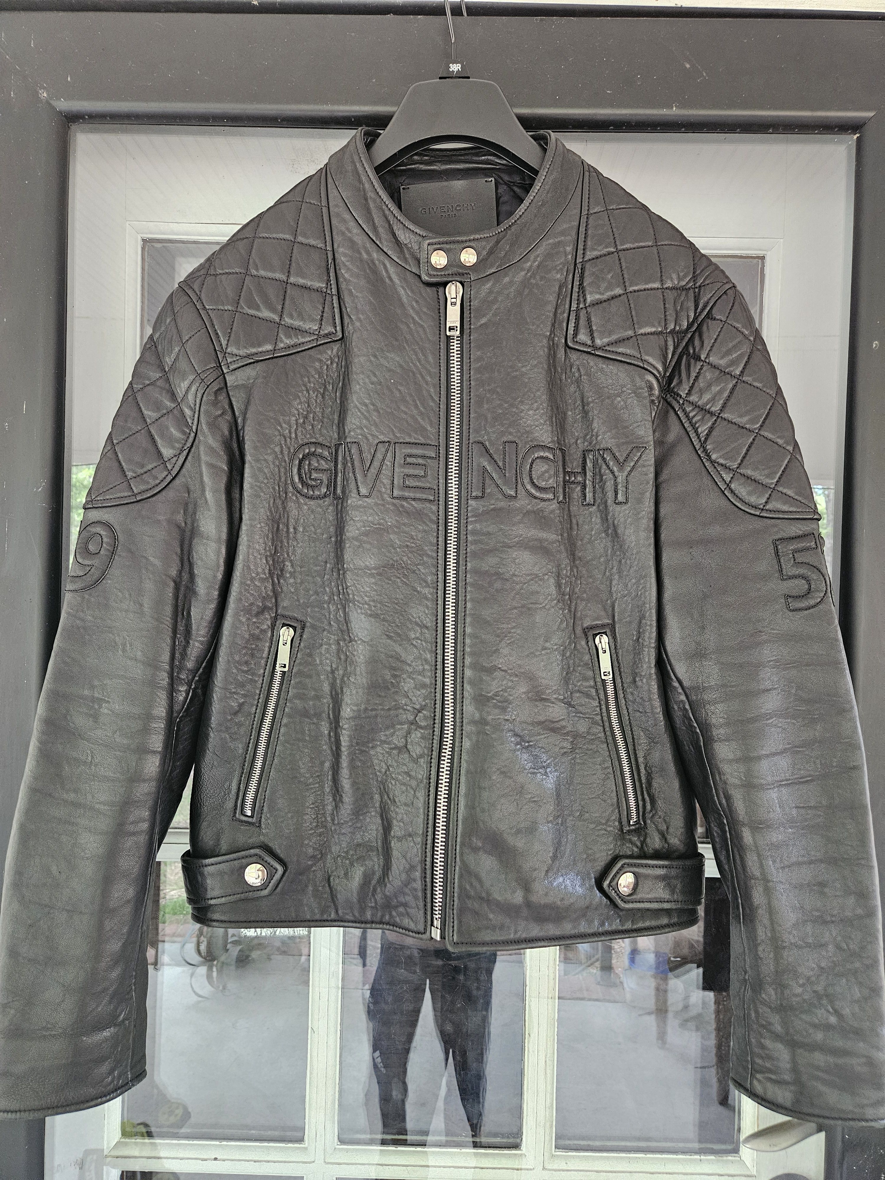 Givenchy Black Lambskin Quilted Zip Up Leather Moto Jacket Size US L / EU 52-54 / 3 - 1 Thumbnail