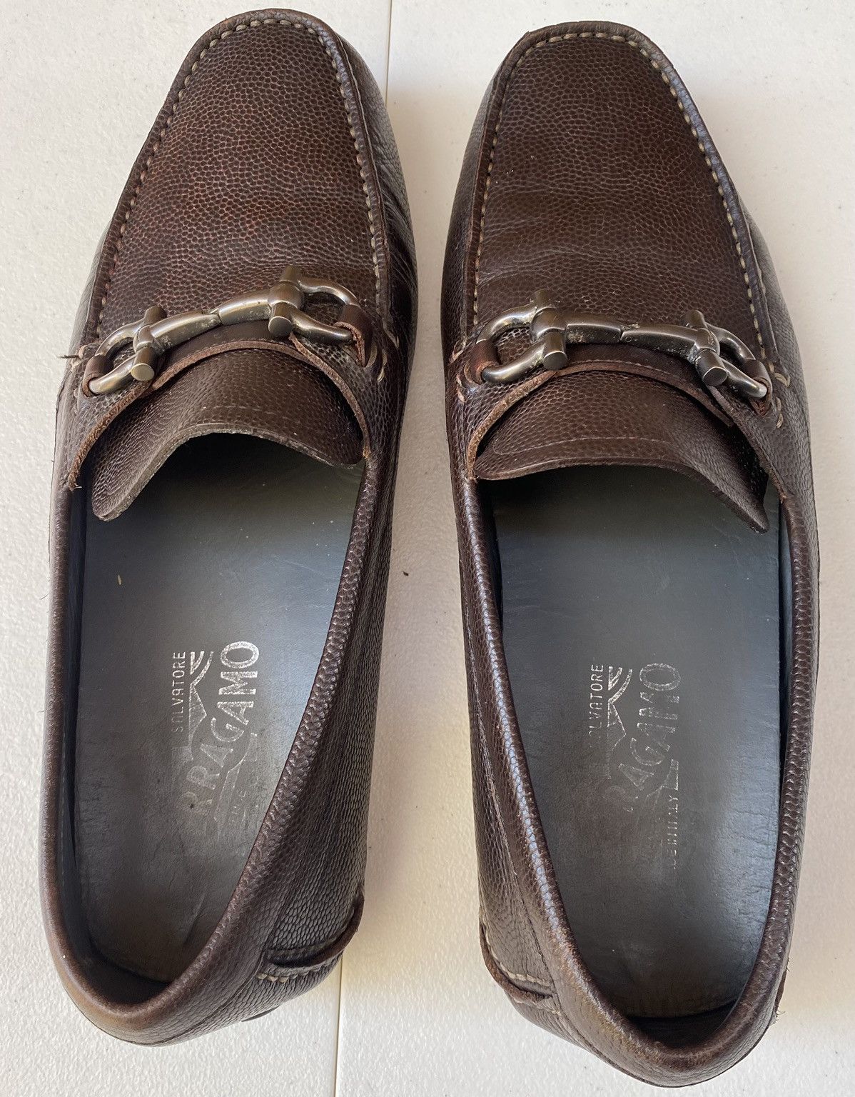 Salvatore Ferragamo SF 🇮🇹 brown leather parigi double gancio bit driver 8.5 EEE Size US 8.5 / EU 41-42 - 12 Thumbnail