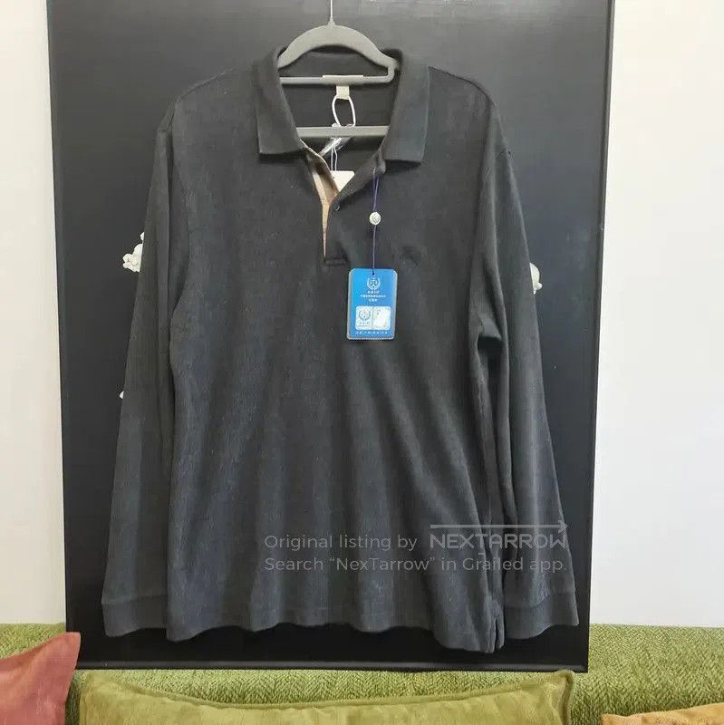 Burberry Men's Long Sleeve Polo in Dark Gray.