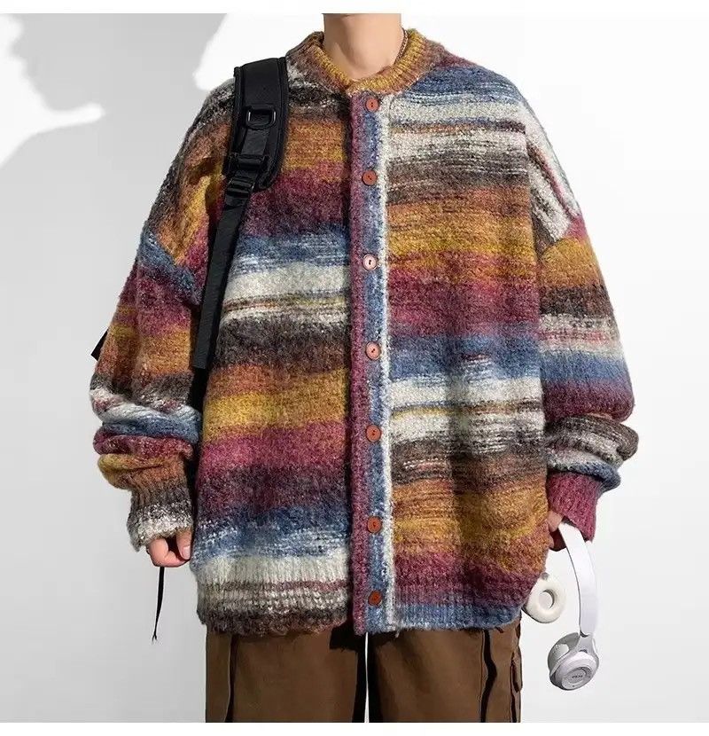 Japanese Brand Striped Sweater Casual Elastic Cardigan Size US L / EU 52-54 / 3 - 3 Thumbnail