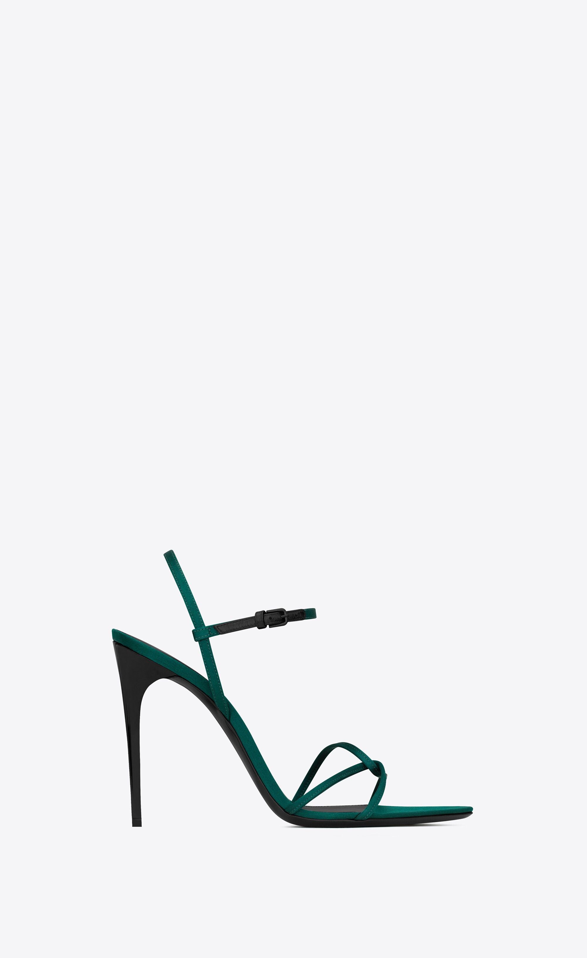 Saint Laurent Paris o1s1wg111224 Clara Sandals in Crepe Satin in Green/Black Size US 7 / IT 37 - 1 Thumbnail