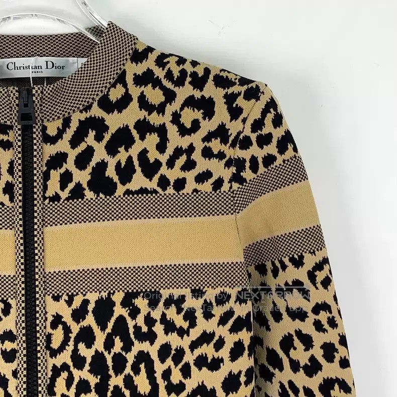 Dior Dior Brown leopard-print round-neck zipper long-sleeved kn Size XS / US 0-2 / IT 36-38 - 3 Thumbnail