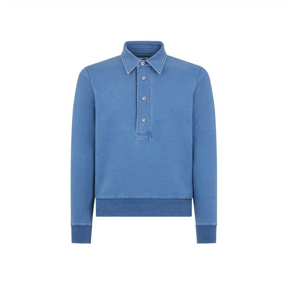 Tom Ford o1loc1c0526 JPL011 Long Sleeved Polo T-Shirt in Blue Size US L / EU 52-54 / 3 - 1 Thumbnail