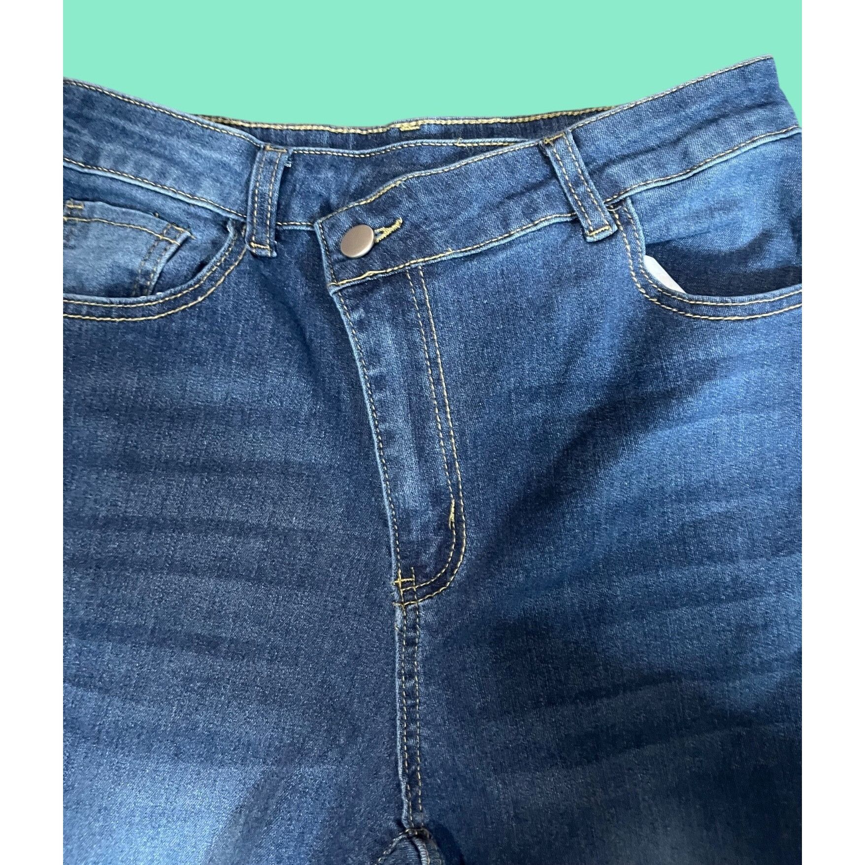 Other High-Waisted Distressed Cuffed Hem Jeans With crossover zip Size 31" - 3 Thumbnail