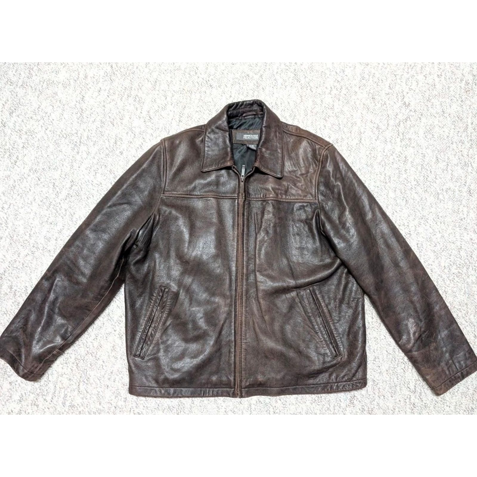 Kenneth Cole VINTAGE Kenneth Cole leather jacket XL brown lambskin bomber jacket Mens 1990s Y2K patina motorcycle Size US XL / EU 56 / 4 - 7 Thumbnail
