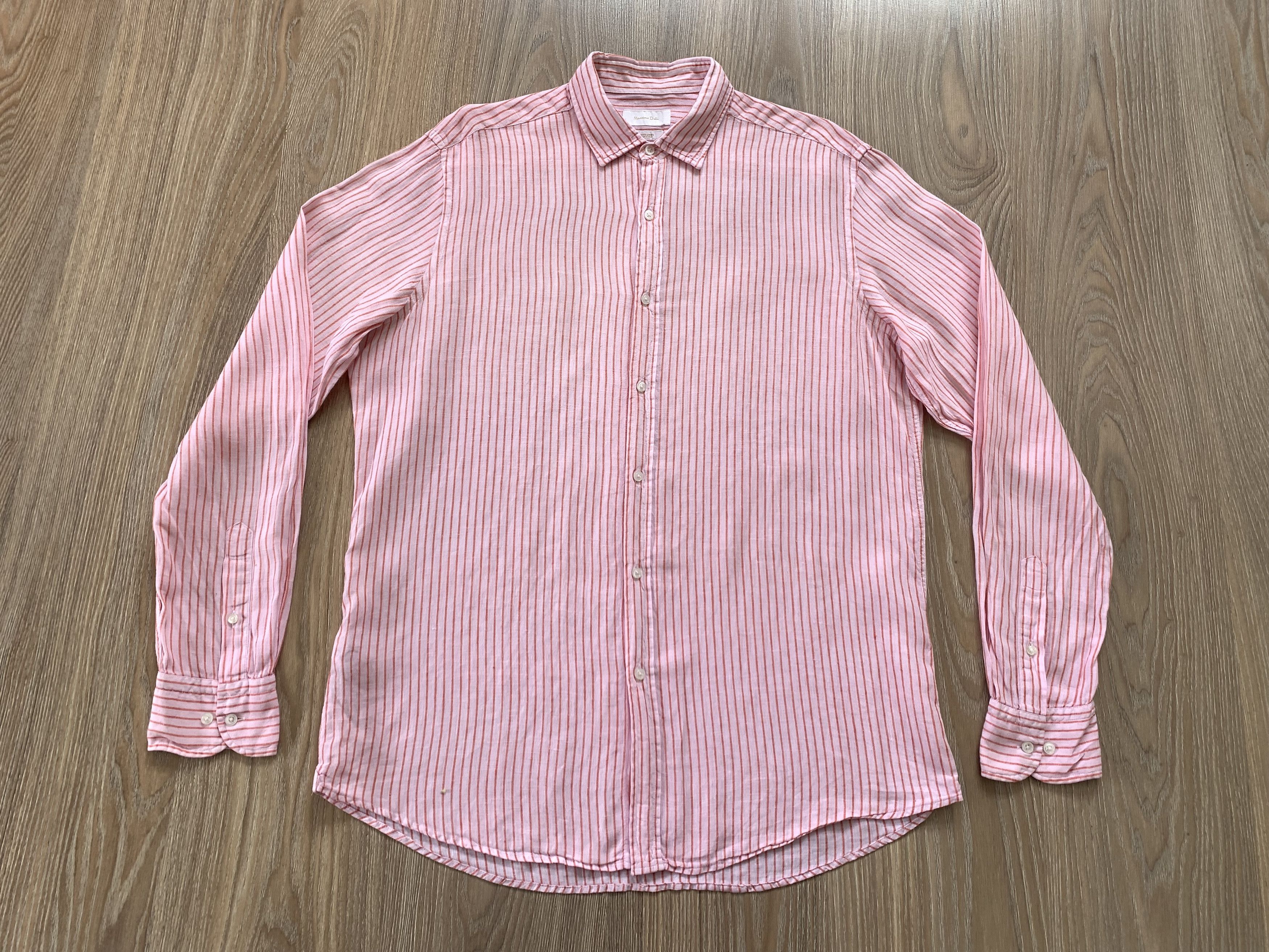 Massimo Dutti Massimo Dutti Stripe Coral Linen Long Sleeve Shirt Size US L / EU 52-54 / 3 - 2 Thumbnail