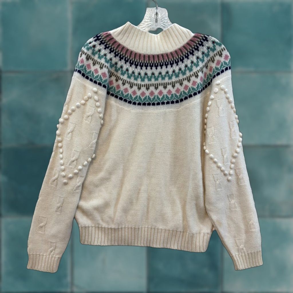 Vintage VINTAGE Fairy Isle Sweater Medium Womens Ivory Nordic Icelandic Mock Neck M Ivory 1990s Geometric Knitted top/Cabin Creek Size M / US 6-8 / IT 42-44 - 1 Thumbnail