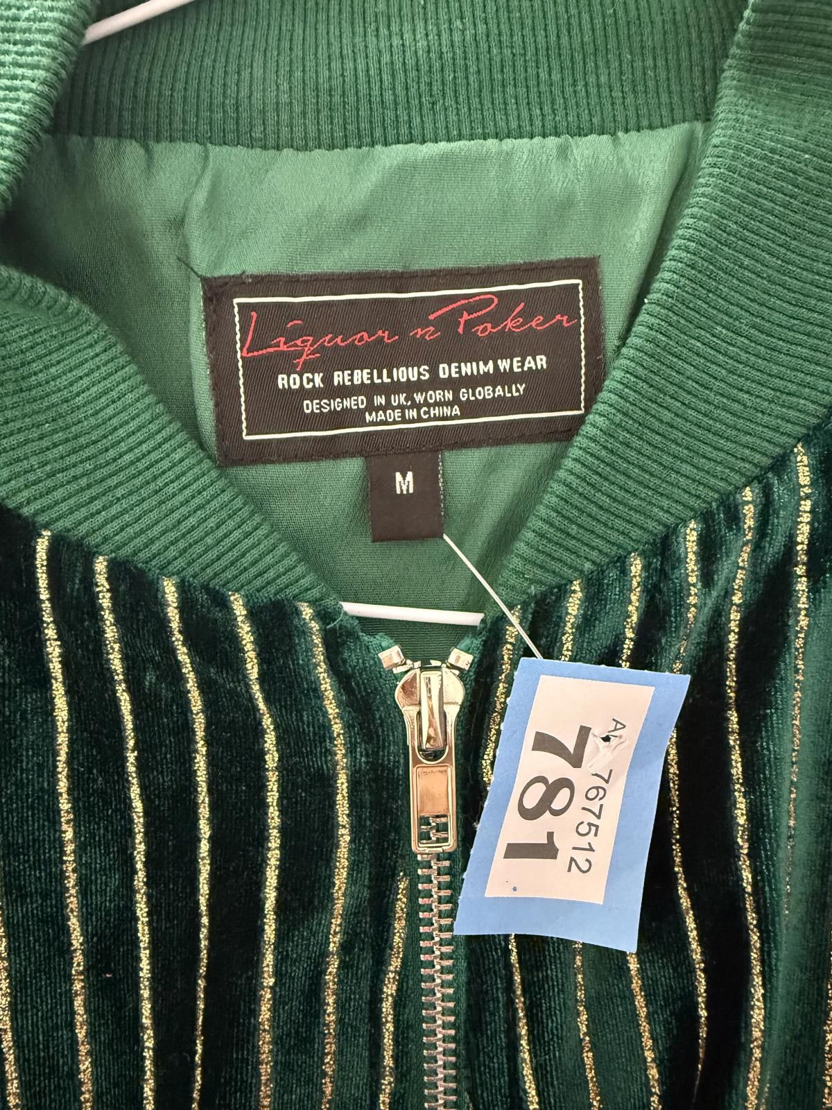Other Liquor n Poker Green Velvet Pinstripe Bomber Jacket Size ONE SIZE - 4 Thumbnail