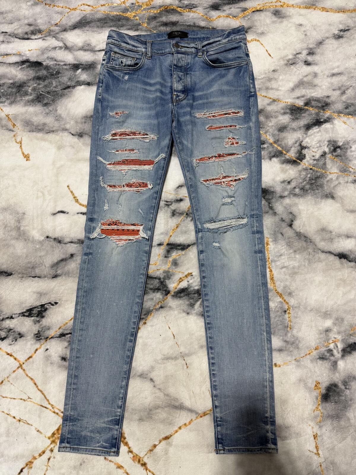 Amiri Amiri Thrasher Orange Indigo Denim - Sz32 Size US 32 / EU 48 - 1 Thumbnail