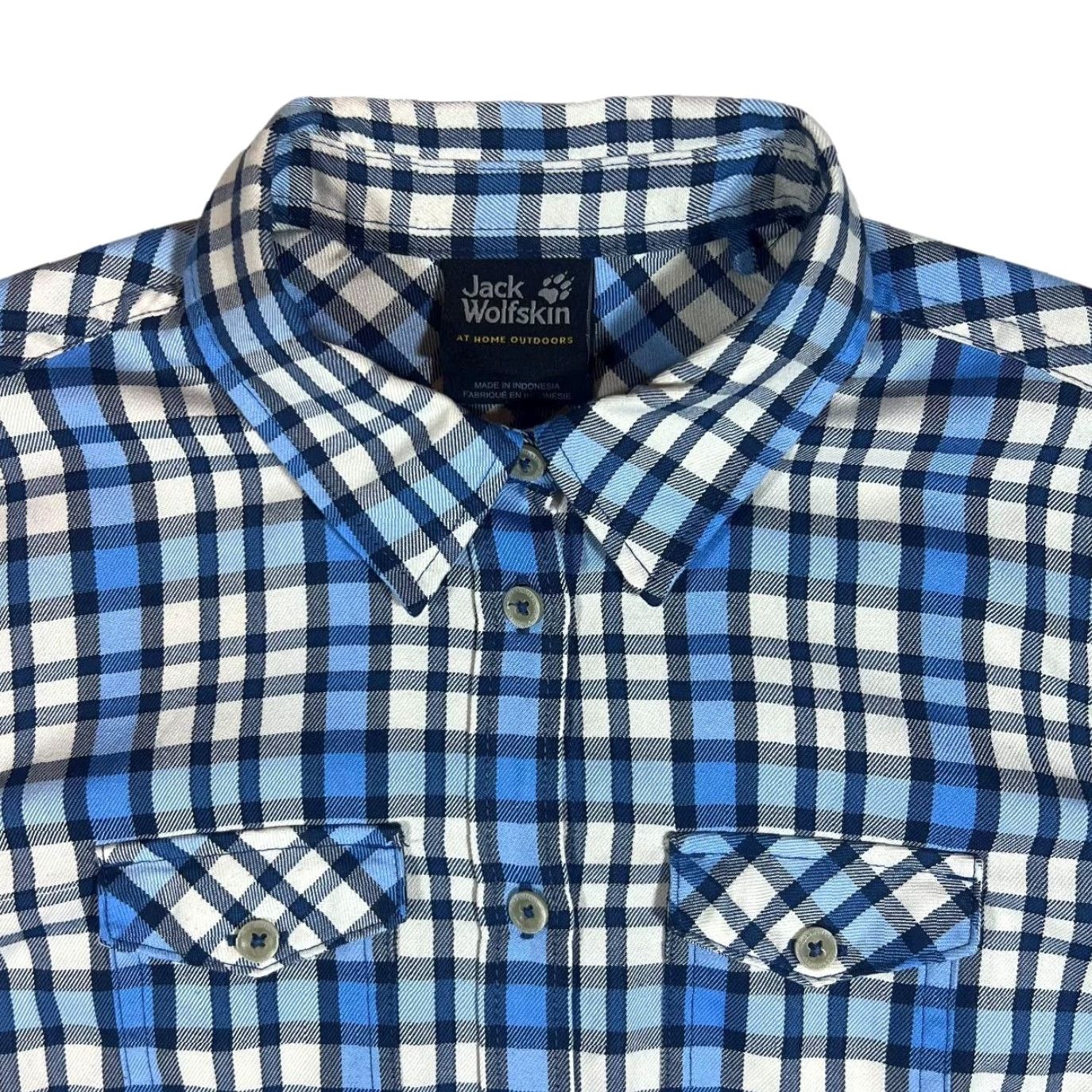 Jack Wolfskin JACK WOLFSKIN "QMC" Quick Moisture Control Plaid Check Long Sleeve Flannel Shirt Women's UK 6 Blue/White/Navy Check Ladies Shirt Womens XS-6 Size M / US 6-8 / IT 42-44 - 2 Thumbnail