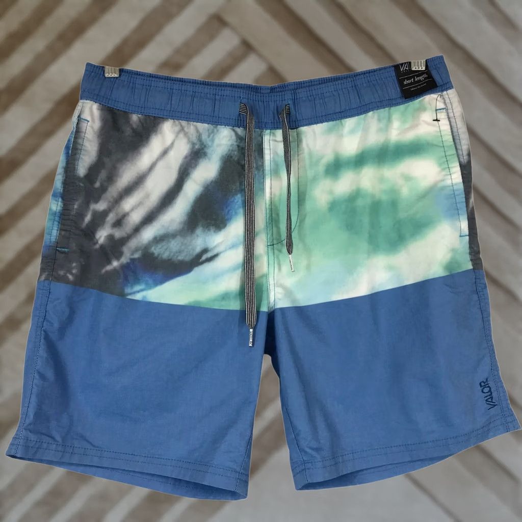 Vintage VALOR MEN'S L BLUE ELASTIC WAIST COTTON BLEND SHORT LENGTH SWIM TRUNKS Size US 33 - 1 Thumbnail