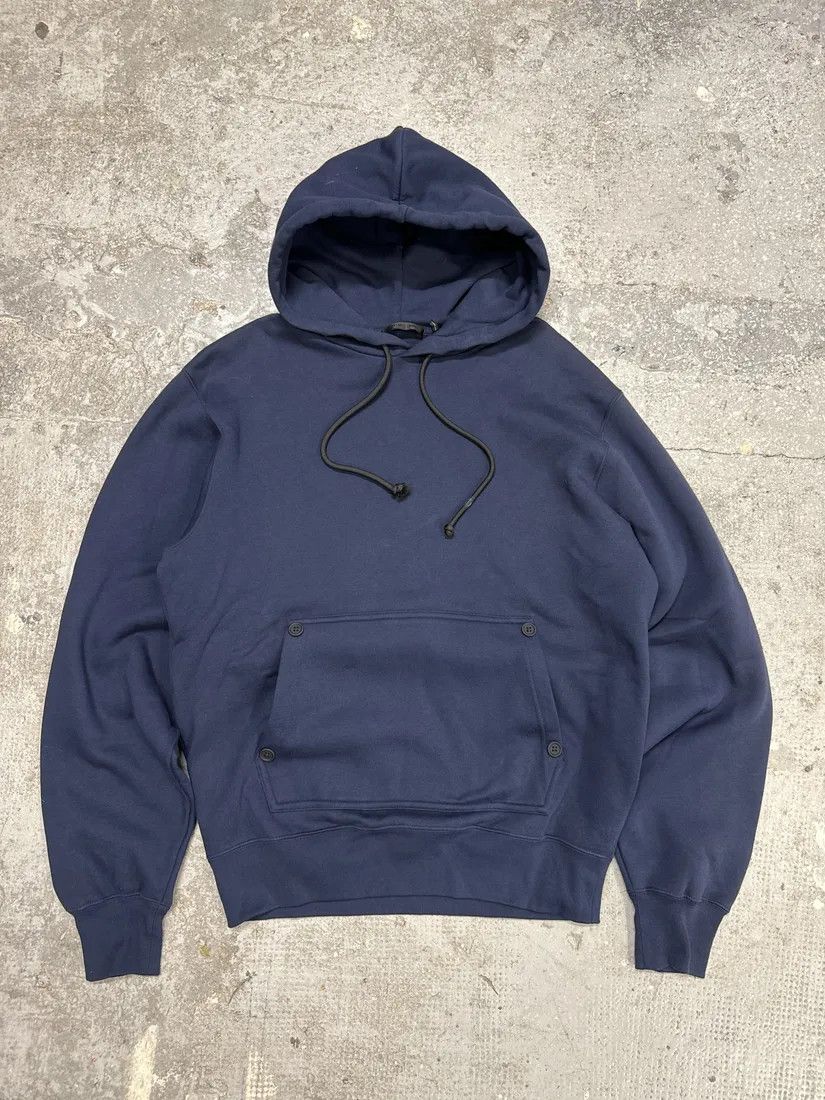 Helmut Lang × Vintage Helmut Lang Navy Simple Buttoned Hoodie Size US M / EU 48-50 / 2 - 1 Thumbnail