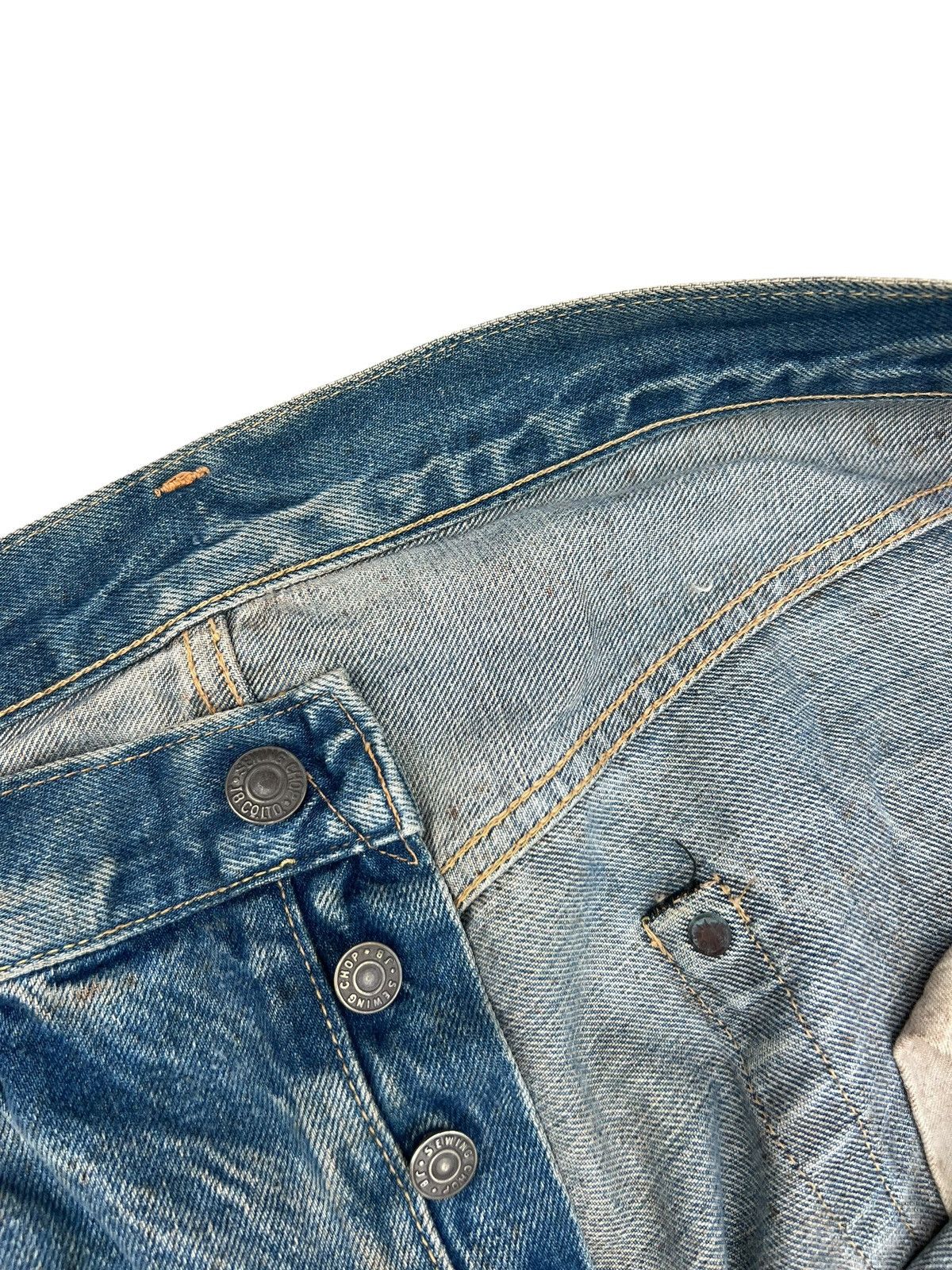 Johnbull Vintage 90s Sewing Chop Johnbull Stain Denim Selvedge Jeans Size US 34 / EU 50 - 7 Thumbnail