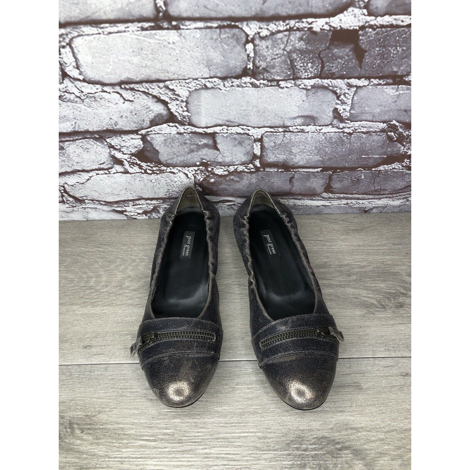 Other PAUL GREEN Pewter Leather Shimmer Zipper Ballet Flats Women Size US 7.5 / IT 37.5 - 22 Thumbnail