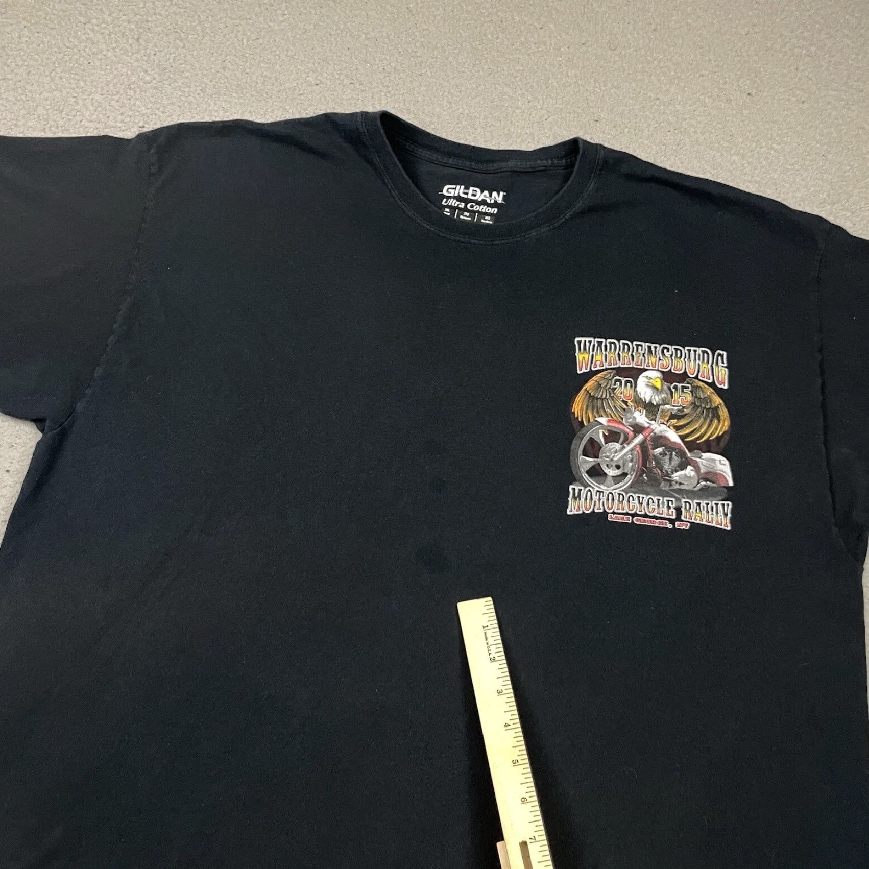 Gildan Warrensburg Motorcycle Rally T Shirt Mens 3XL Black Gildan Cotton Graphic Tee Double-Sided Logo Vintage No 0 Size US XXL / EU 58 / 5 - 5 Thumbnail