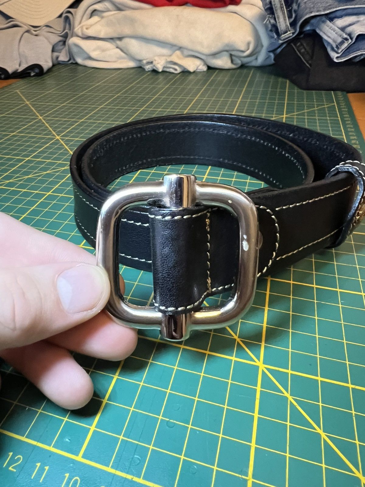 Vintage Vintage Sina Cova thick fully adjustable leather strap belt Size ONE SIZE - 3 Thumbnail