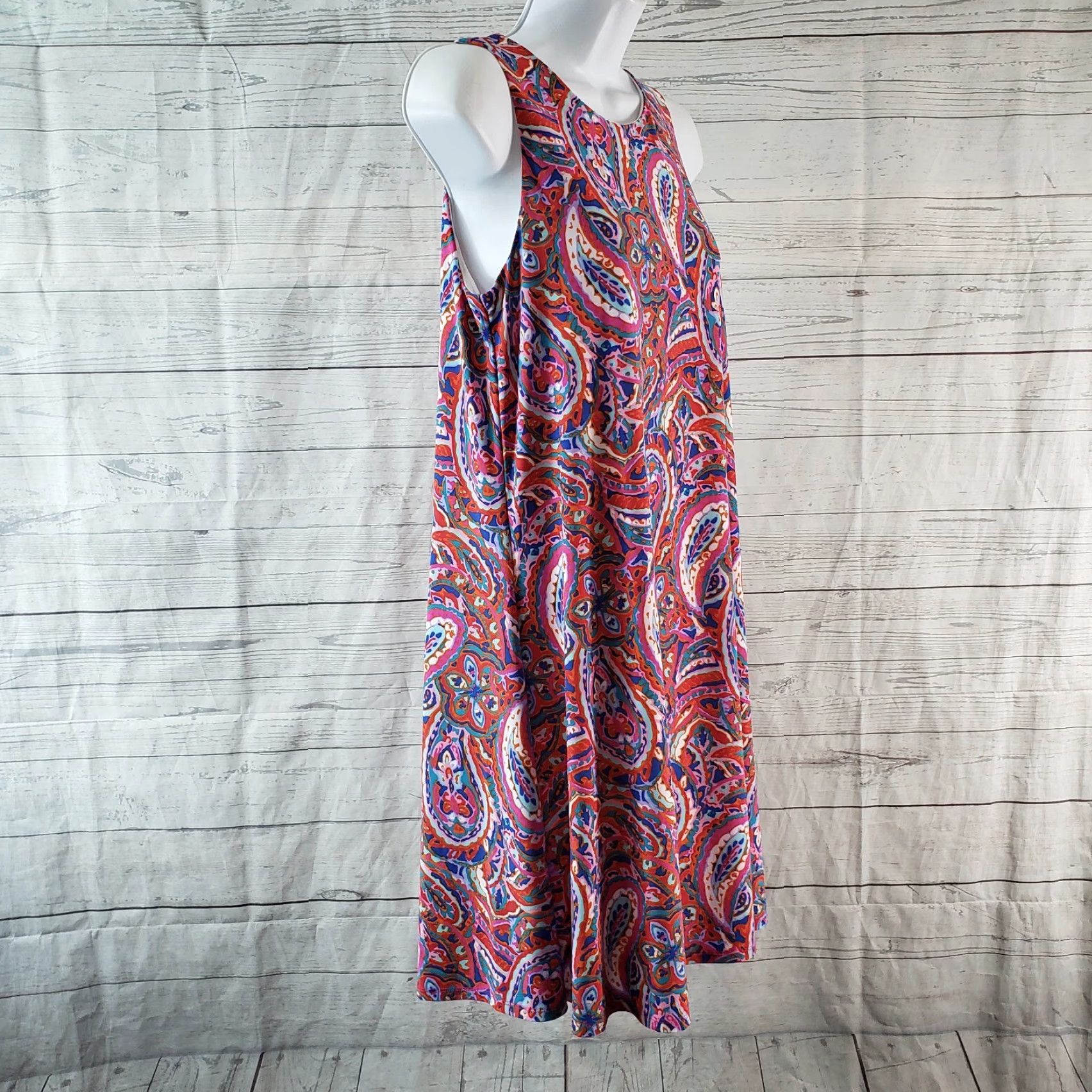 Anne Klein Anne Klein Womens Dress Sz 4 Pink Blue Paisley Sleeveless Keyhole A-Line Shirt Womens 4 Pink Paisley Day Dress Size S / US 4 / IT 40 - 3 Thumbnail