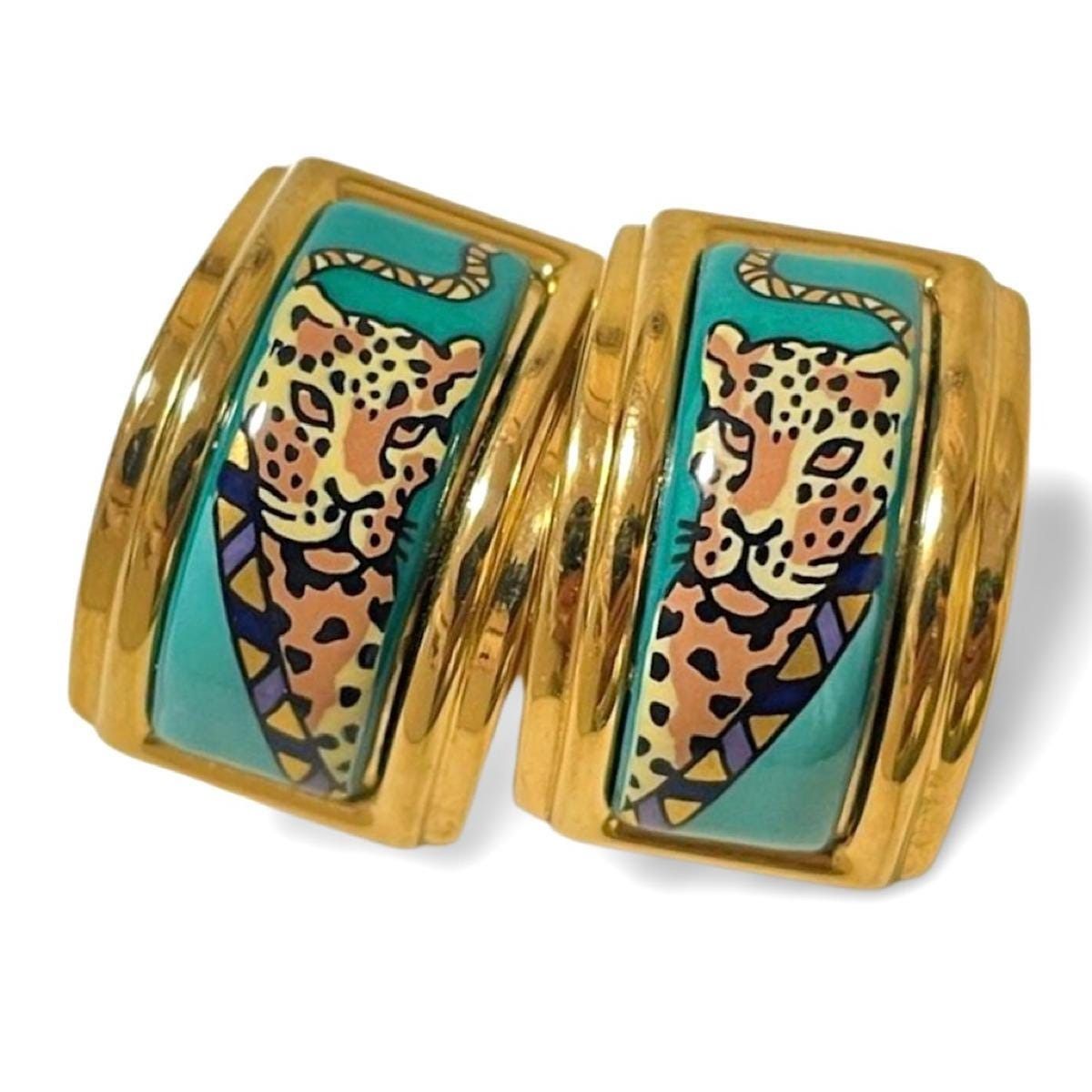 Hermes Vintage Hermes cloisonne enamel golden earrings with panther Size ONE SIZE - 5 Thumbnail