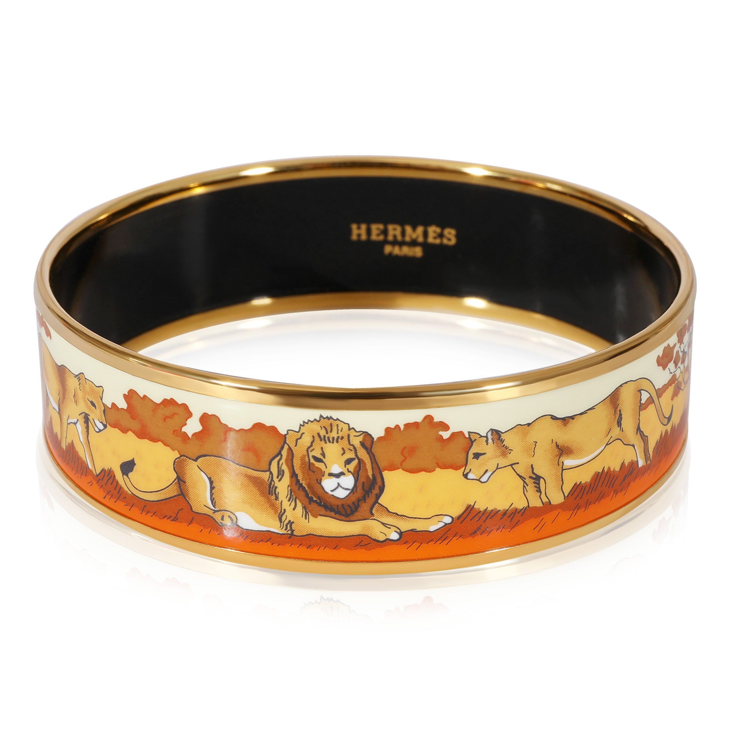 image of Hermes Africa Bangle With Lion Design, 18Mm in Silver, Women's