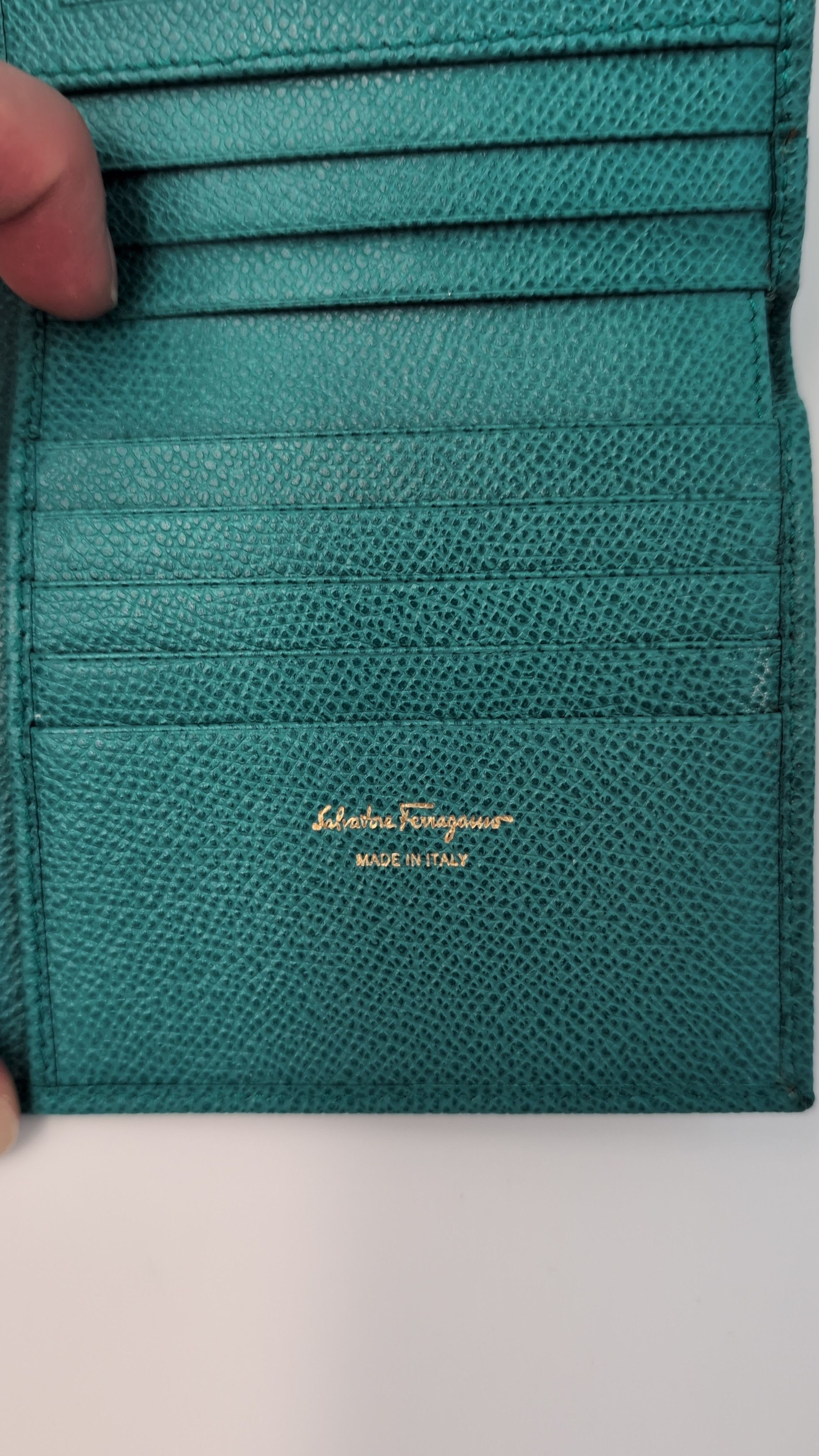 Salvatore Ferragamo Dark Aqua Green Fold-Over Clasp Leather Purse Size ONE SIZE - 4 Thumbnail