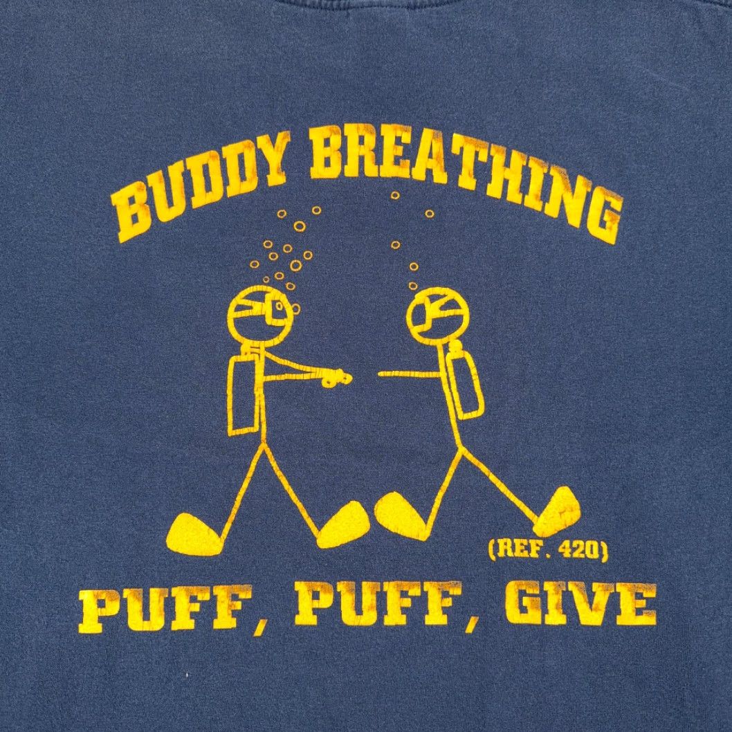 Gildan VINTAGE 420 Shirt Adult LARGE Blue Buddy Breathing Puff Give Funny Y2K Size US L / EU 52-54 / 3 - 4 Thumbnail