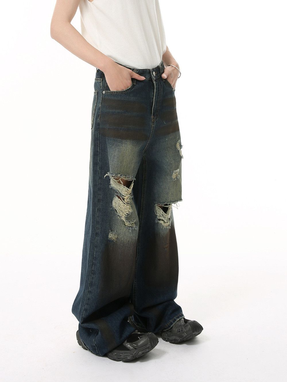 Vintage American high street distressed straight leg ripped jeans Size US 32 / EU 48 - 3 Thumbnail